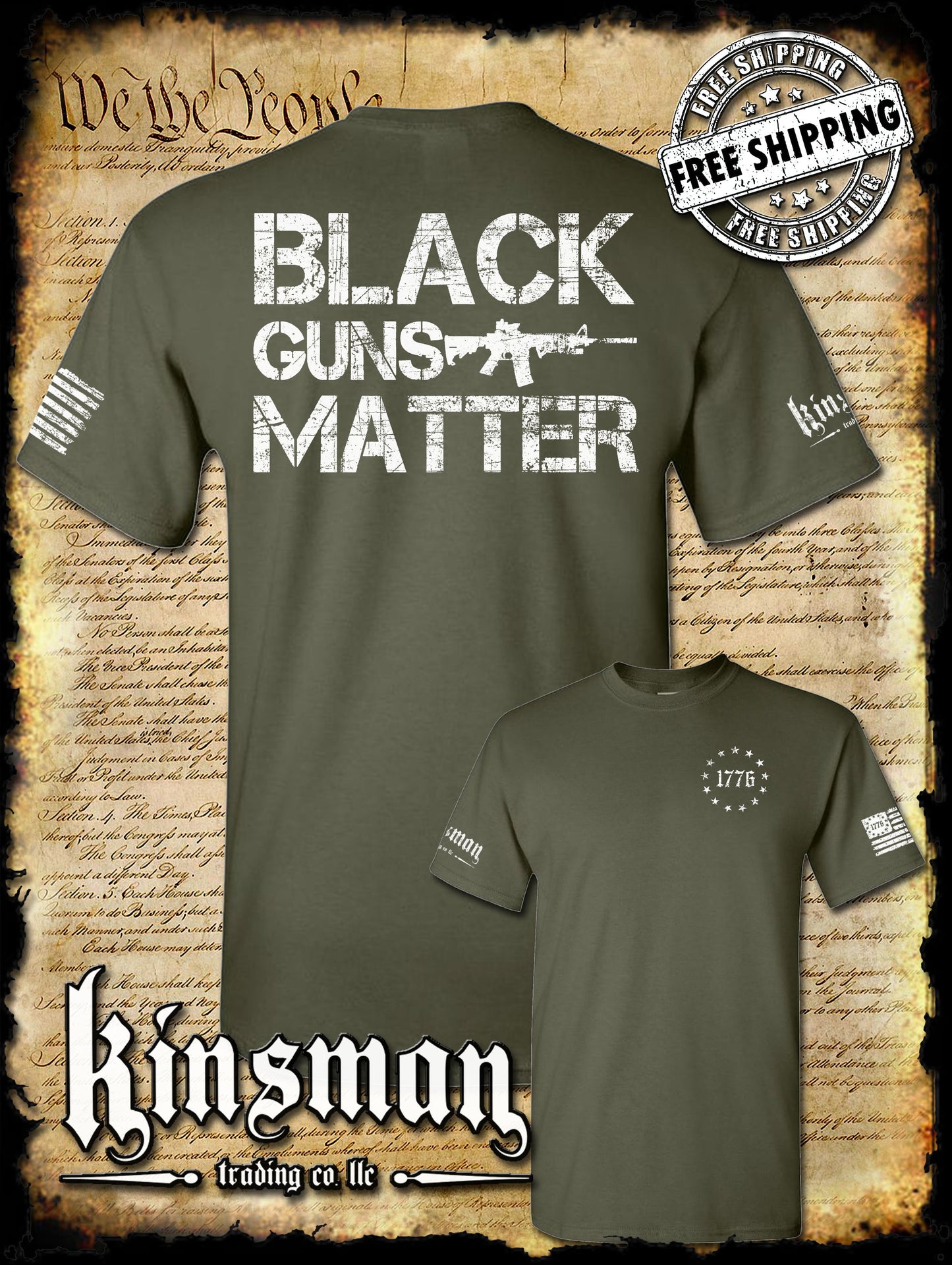 Black GUNS Matter AR-15 2-Sided T-Shirt