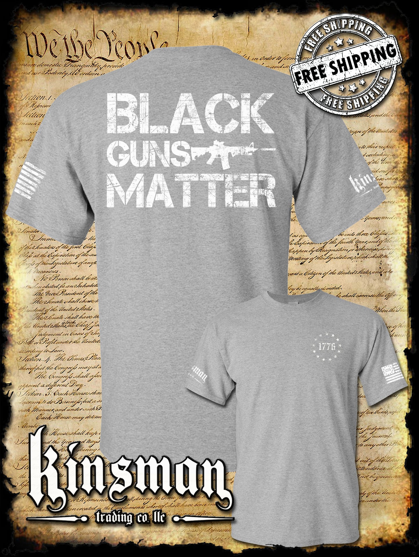 Black GUNS Matter AR-15 2-Sided T-Shirt