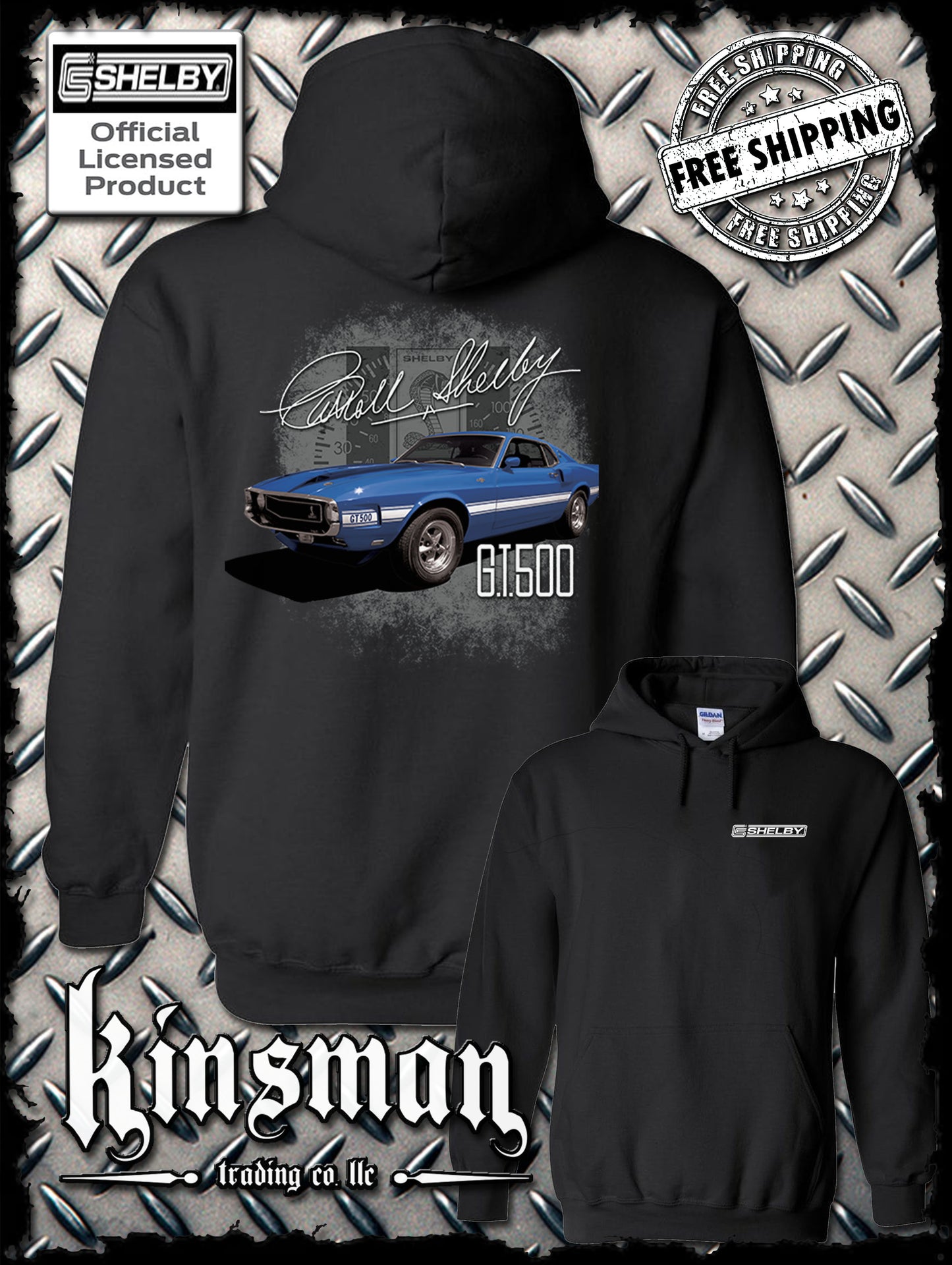Carroll Shelby Blue GT 500 2-Sided Hoodie / Sweatshirt