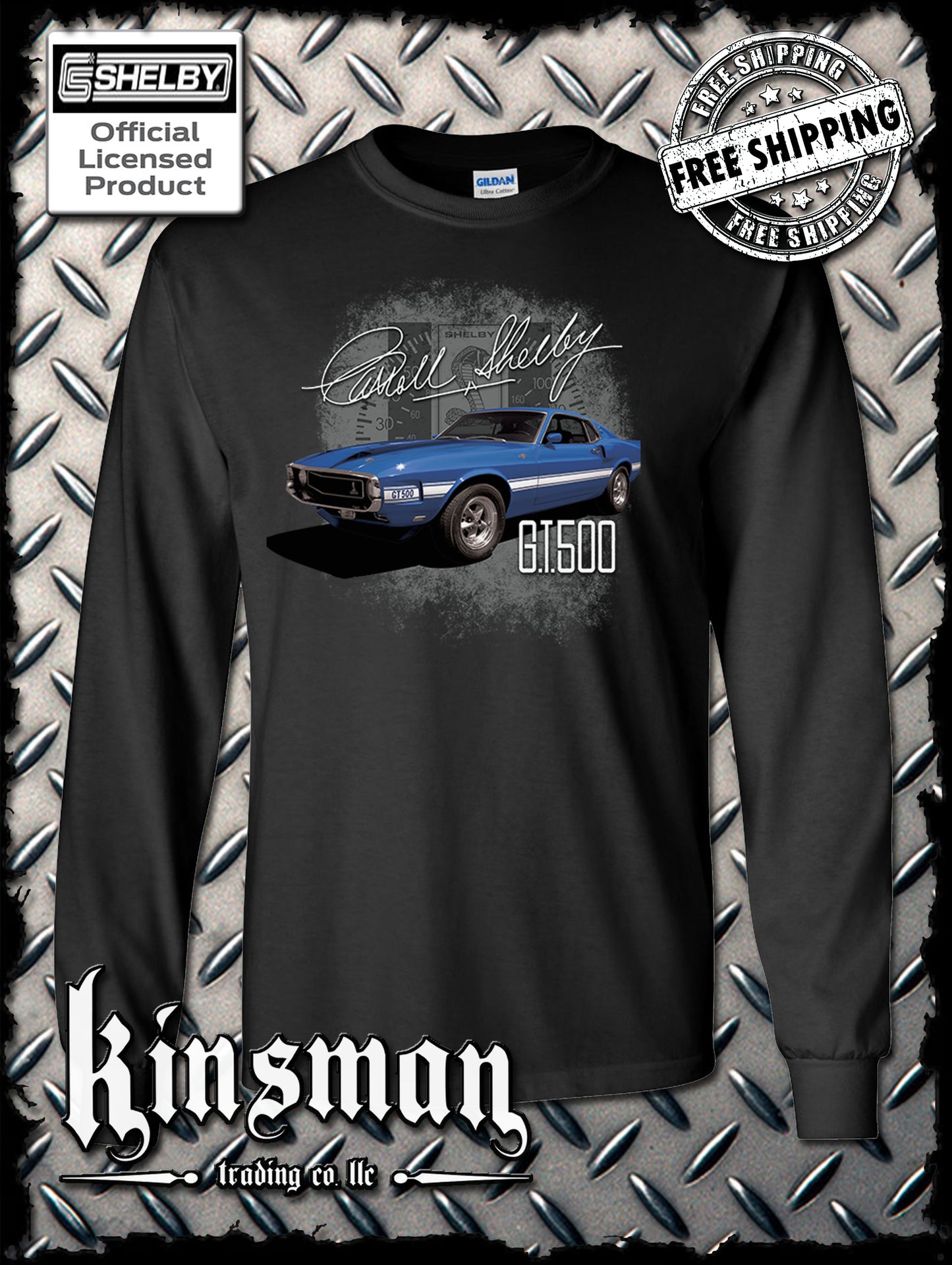 Carroll Shelby Blue GT 500 Long Sleeve T-Shirt