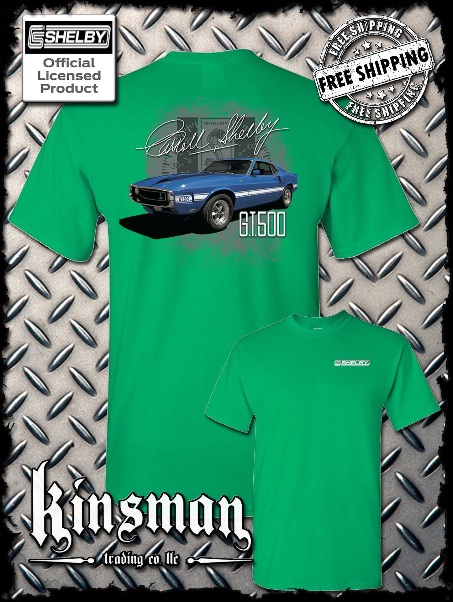 Carroll Shelby Blue GT 500 2-Sided T-Shirt
