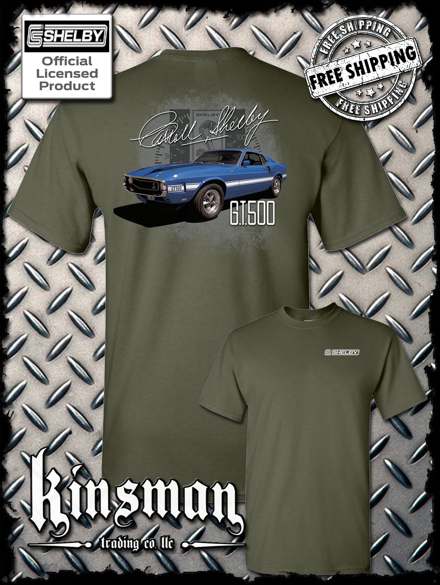 Carroll Shelby Blue GT 500 2-Sided T-Shirt