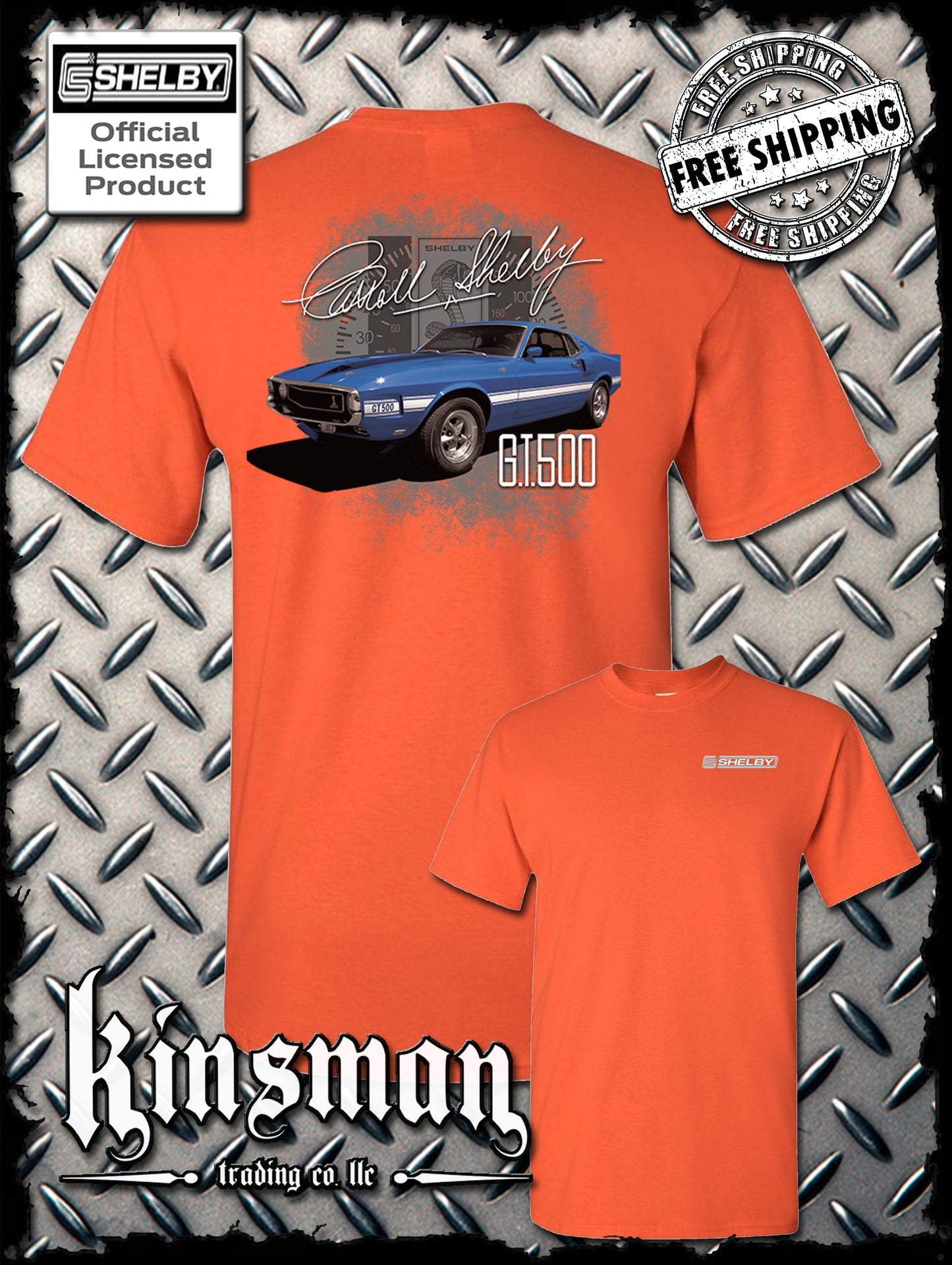 Carroll Shelby Blue GT 500 2-Sided T-Shirt