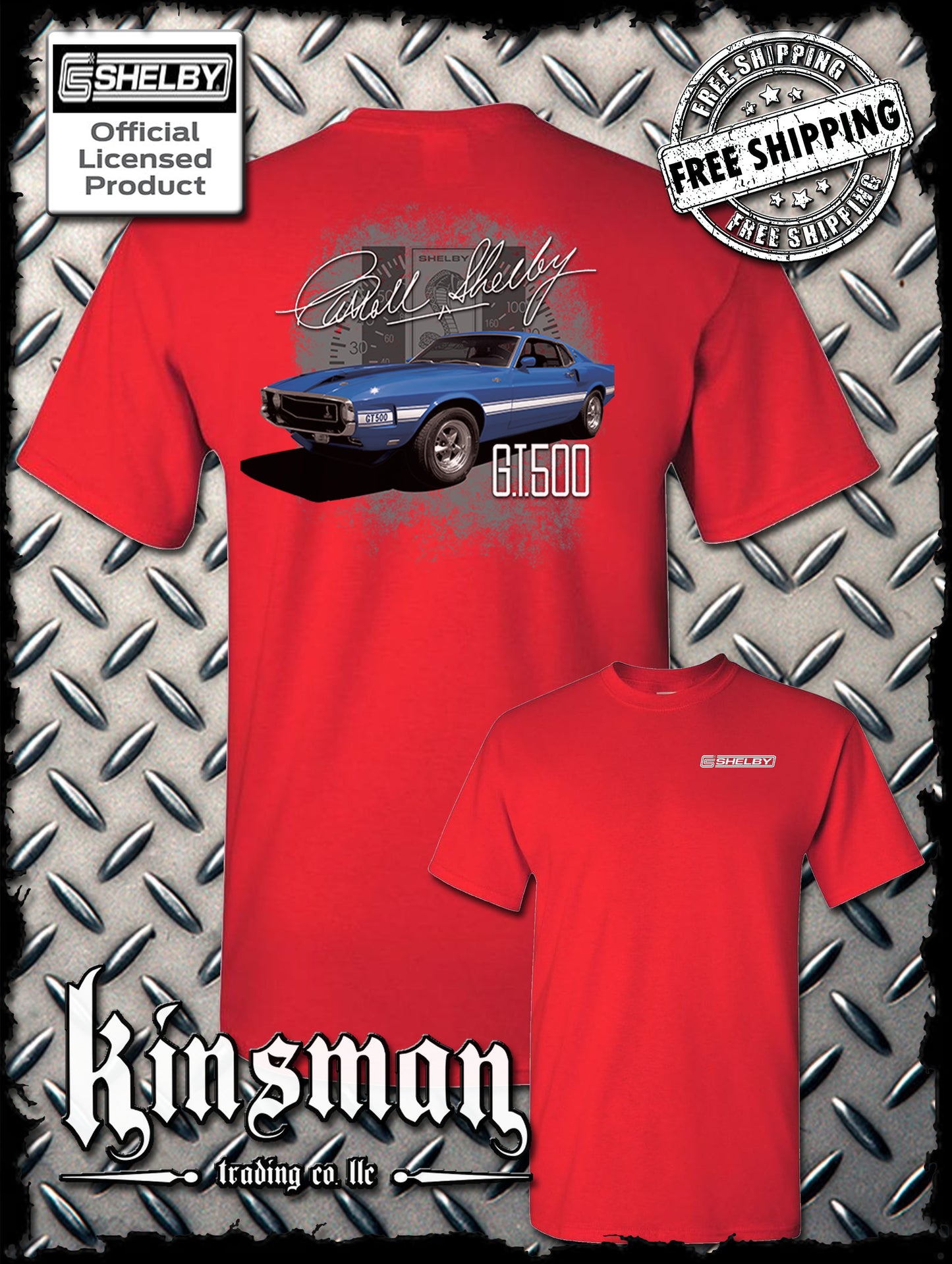 Carroll Shelby Blue GT 500 2-Sided T-Shirt