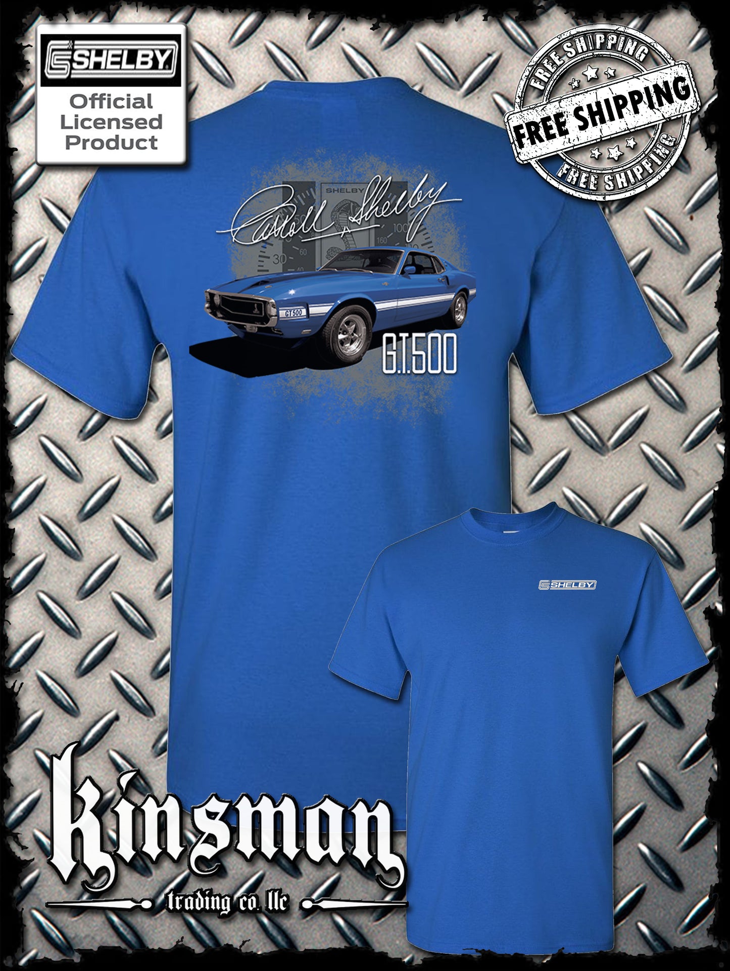 Carroll Shelby Blue GT 500 2-Sided T-Shirt