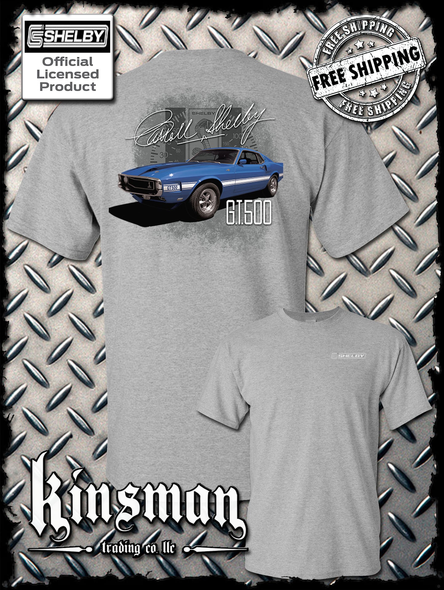Carroll Shelby Blue GT 500 2-Sided T-Shirt