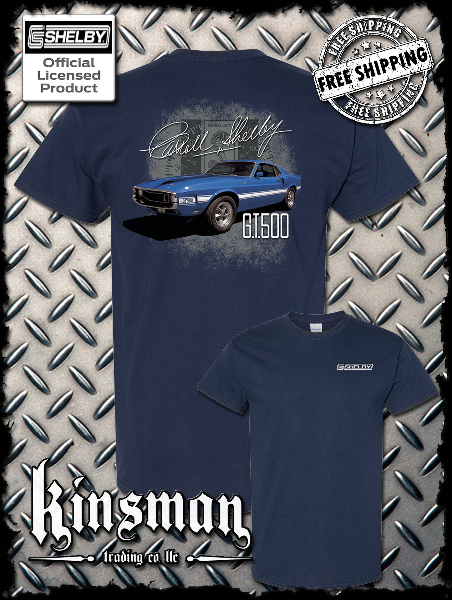 Carroll Shelby Blue GT 500 2-Sided T-Shirt