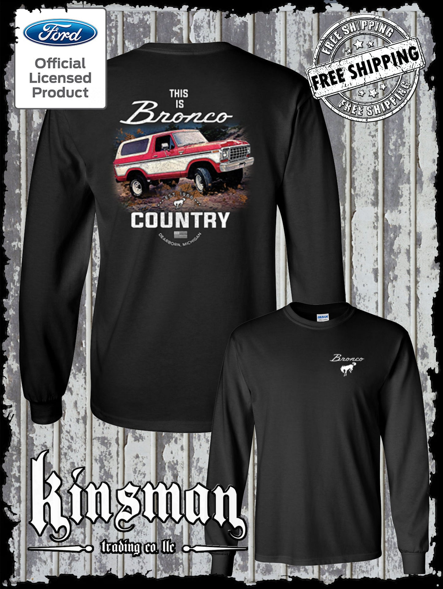 Bronco Country Ford 2 Sided Long Sleeve T-Shirt - Official Licensed Product