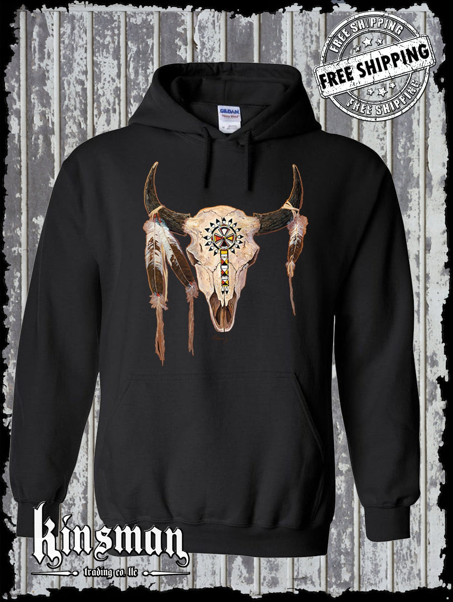 Buffalo Skull Native American Feather Hoodie / Sweatshirt Indian