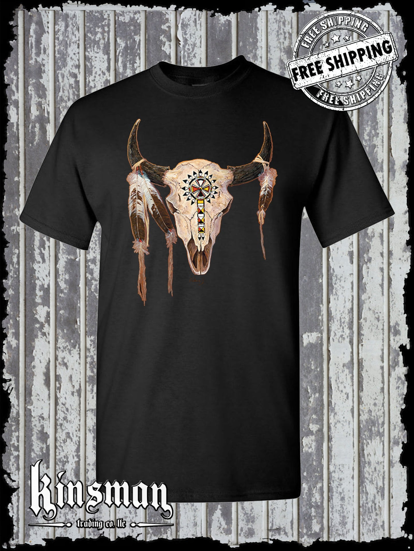 Buffalo Skull Native American Feather T-Shirt Indian