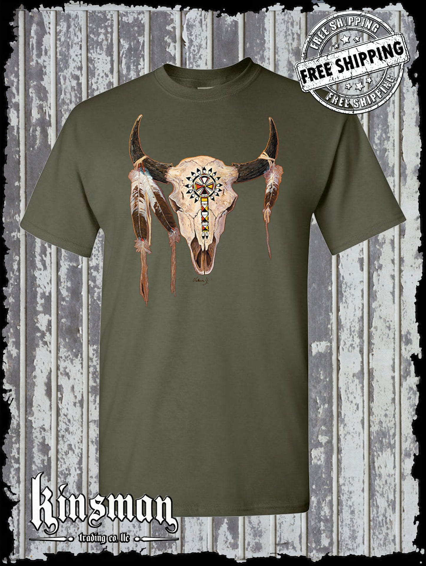 Buffalo Skull Native American Feather T-Shirt Indian