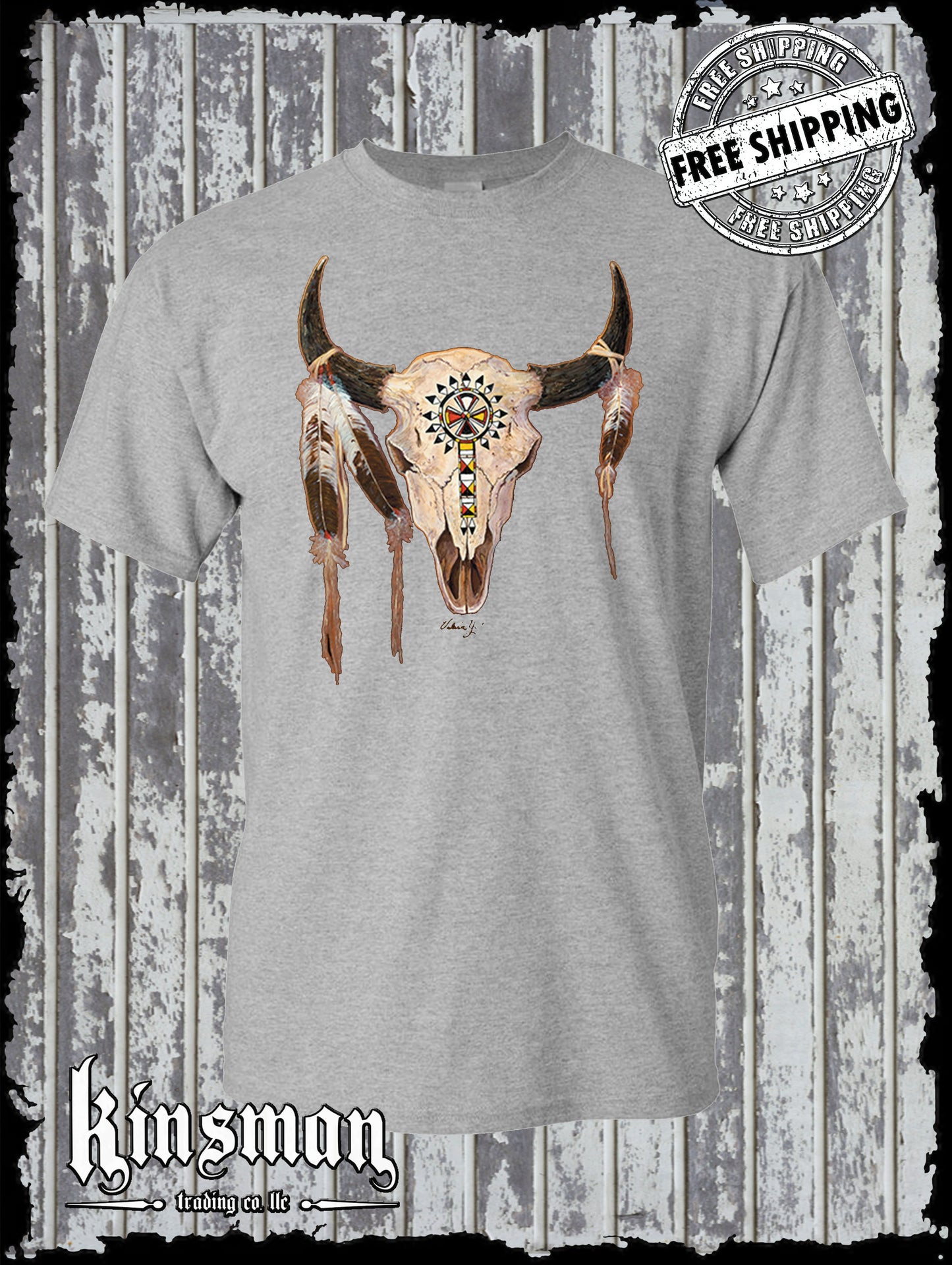 Buffalo Skull Native American Feather T-Shirt Indian