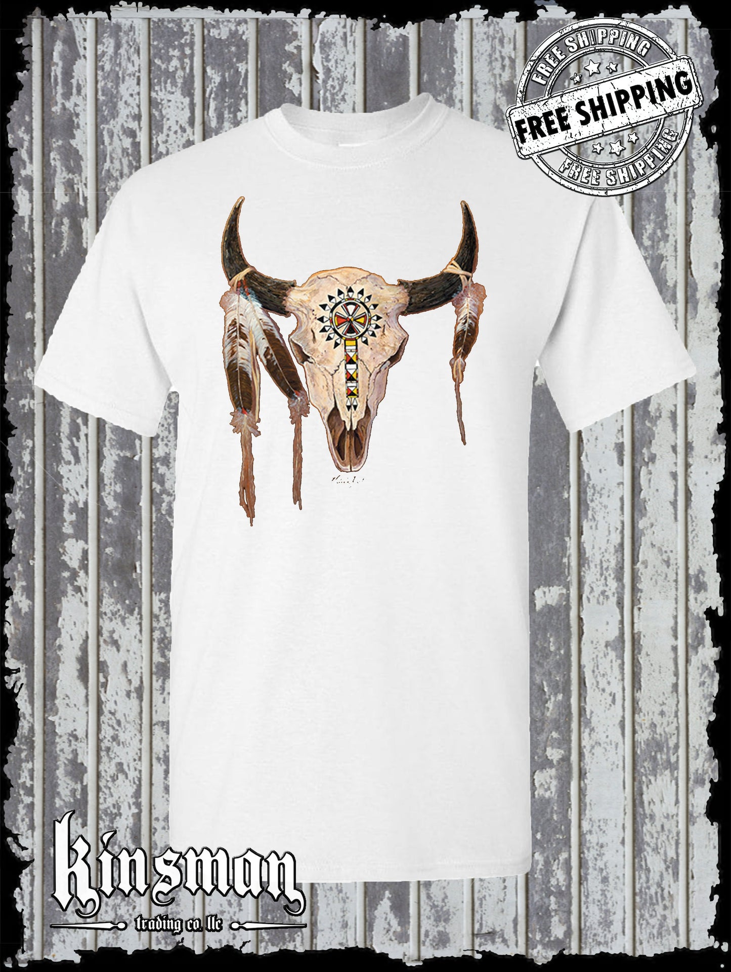 Buffalo Skull Native American Feather T-Shirt Indian