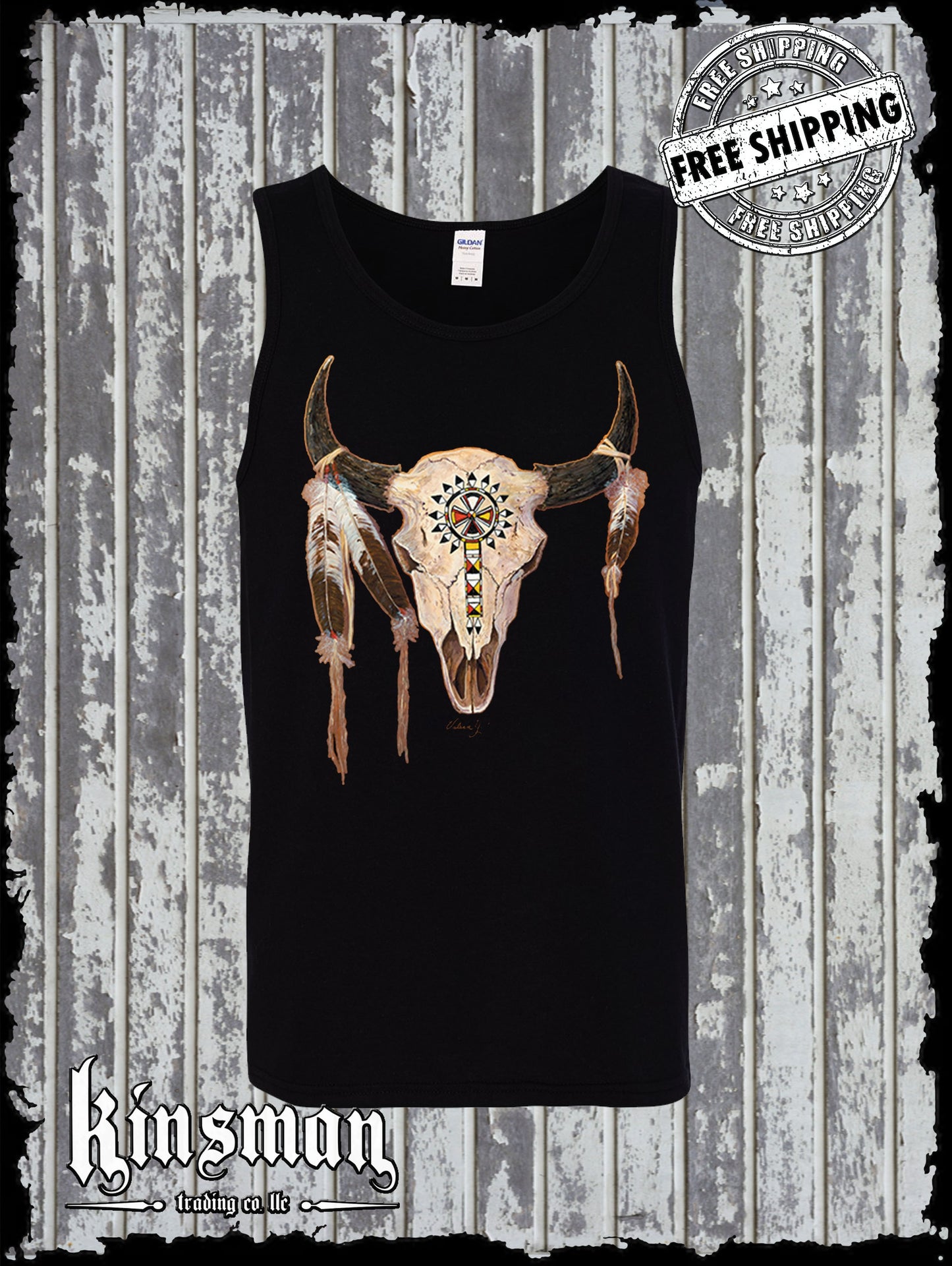 Buffalo Skull Native American Feather Tank Top T-Shirt Indian
