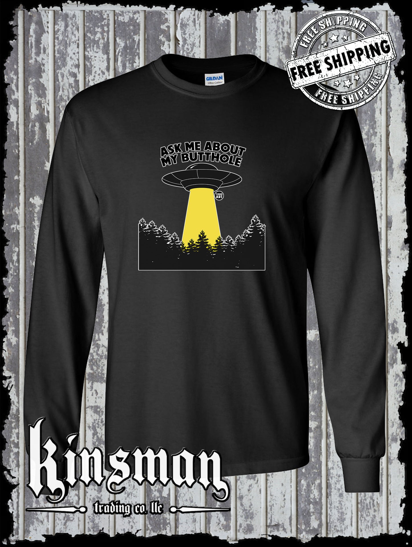 Ask Me About My Butthole Funny Alien UFO Long Sleeve T-Shirt Todd Goldman Licensed