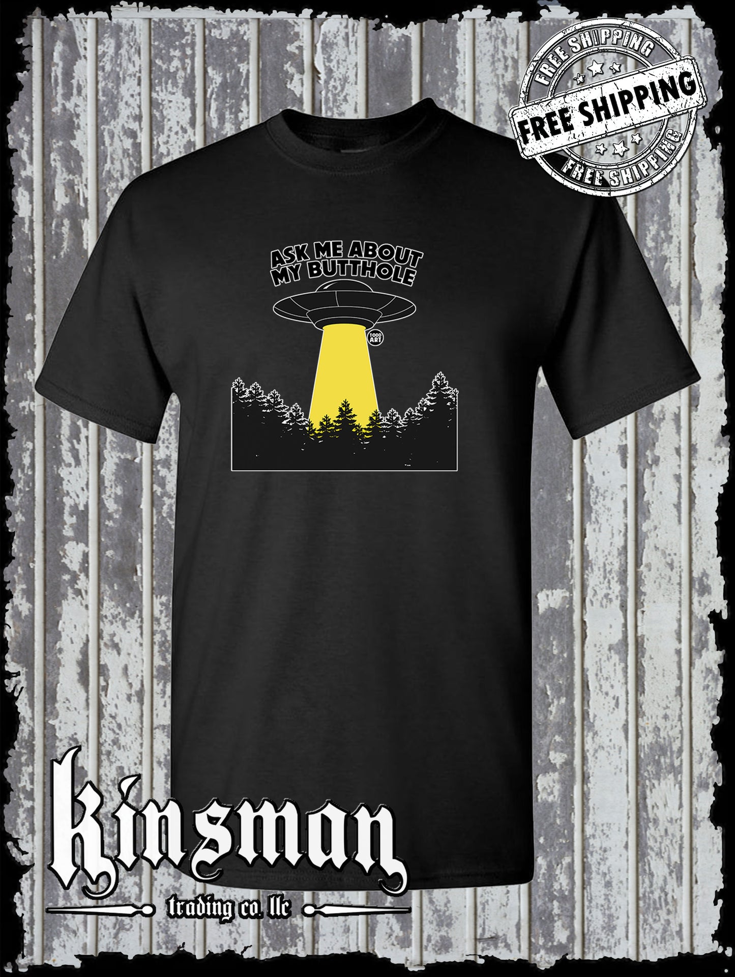 Ask Me About My Butthole Funny Alien UFO T-Shirt Todd Goldman Licensed