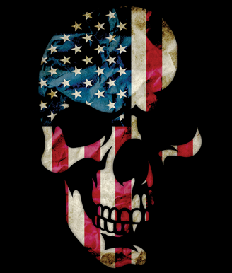 AMERICANA SKULL Long Sleeve T-Shirt Patriotic United States American Flag Biker