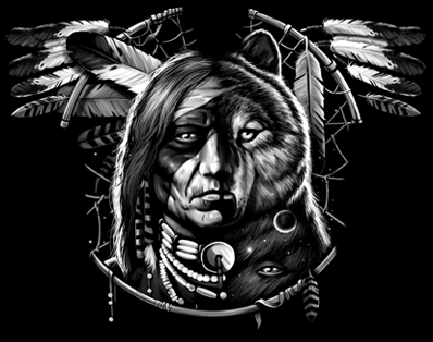 Wolf Dreamcatcher Spirit Indian Long Sleeve T-Shirt Native American Feathers