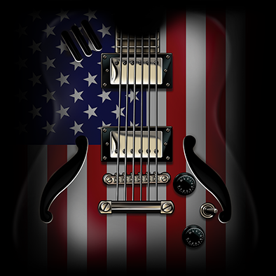 American Flag Guitar Long Sleeve T-Shirt Rock and Roll Music Art 4th of July Tee
