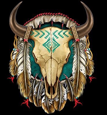 Steer Skull Dreamcatcher Long Sleeve T-Shirt / Native American Indian Feathers