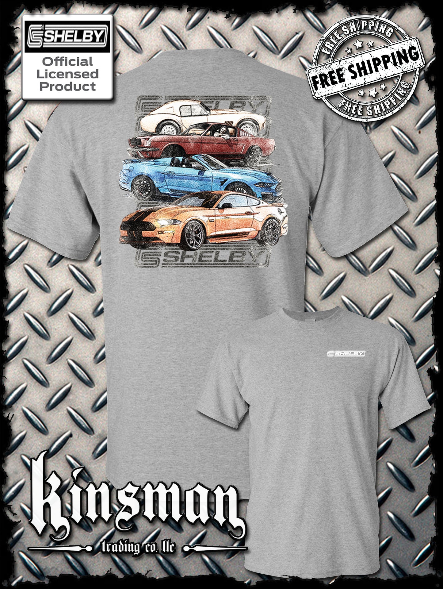 Carroll Shelby Cars Sketch Design 2-Sided T-Shirt Ford Mustang GT 500