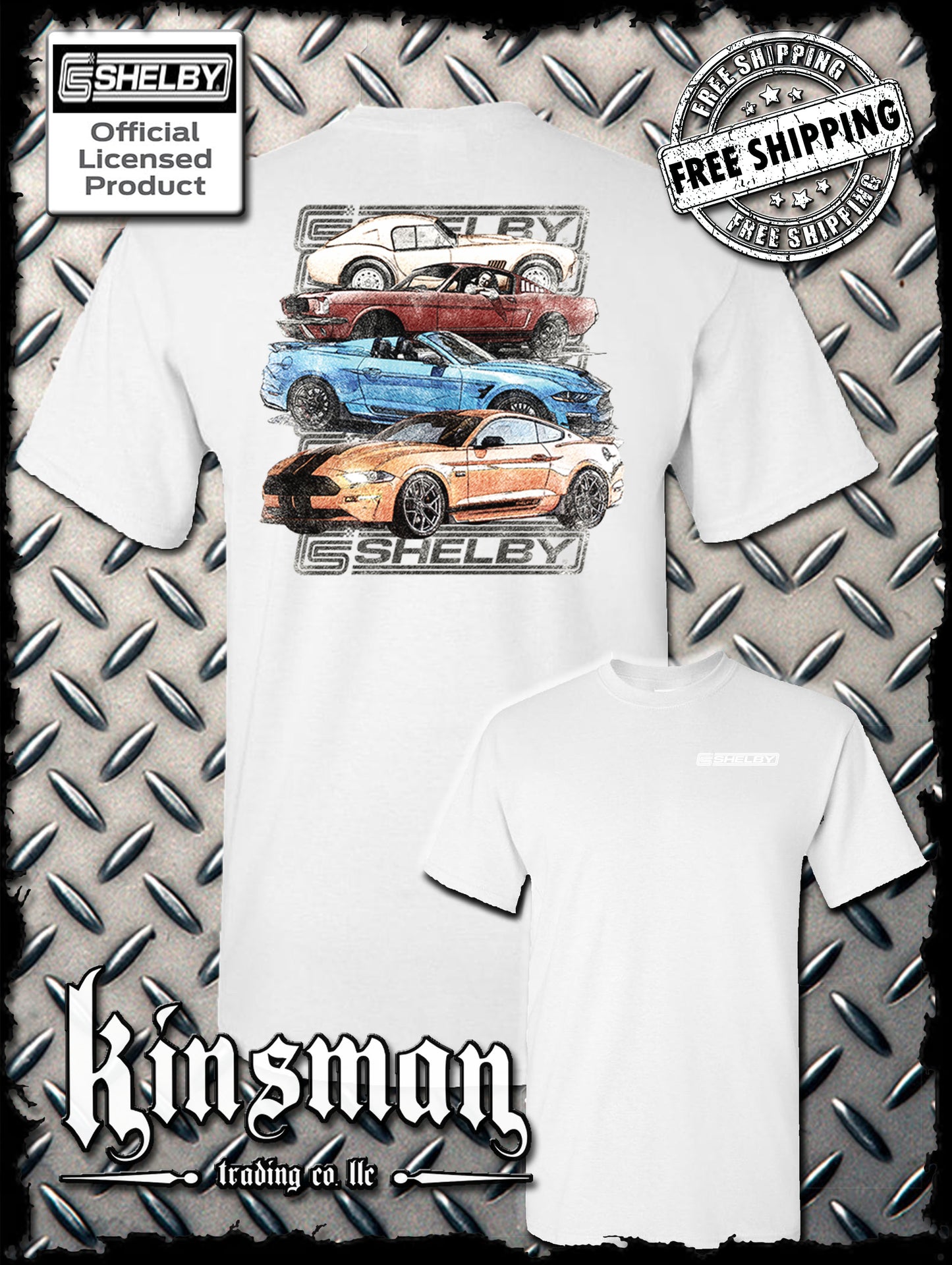 Carroll Shelby Cars Sketch Design 2-Sided T-Shirt Ford Mustang GT 500