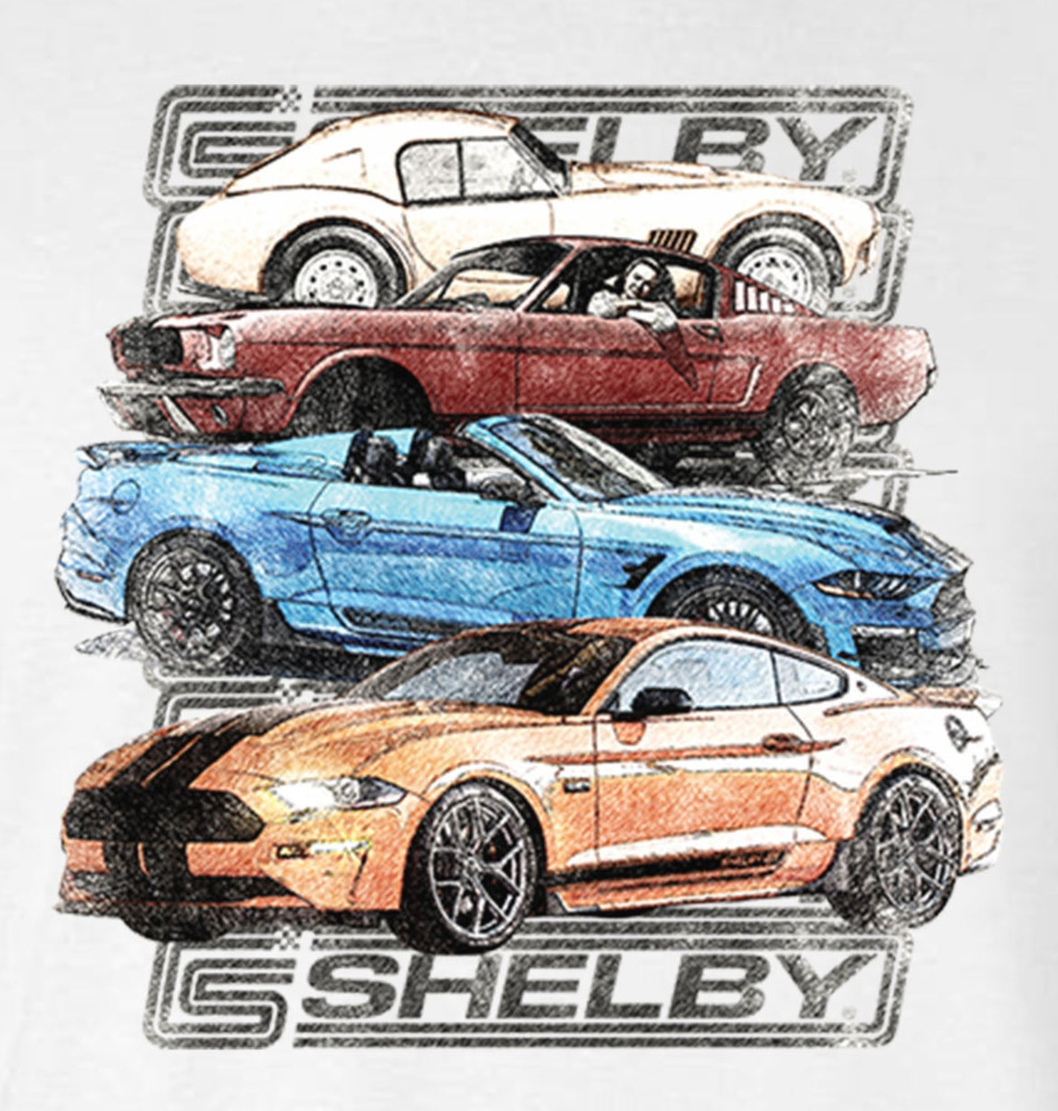 Carroll Shelby Cars Sketch Design T-Shirt Ford Mustang GT 500
