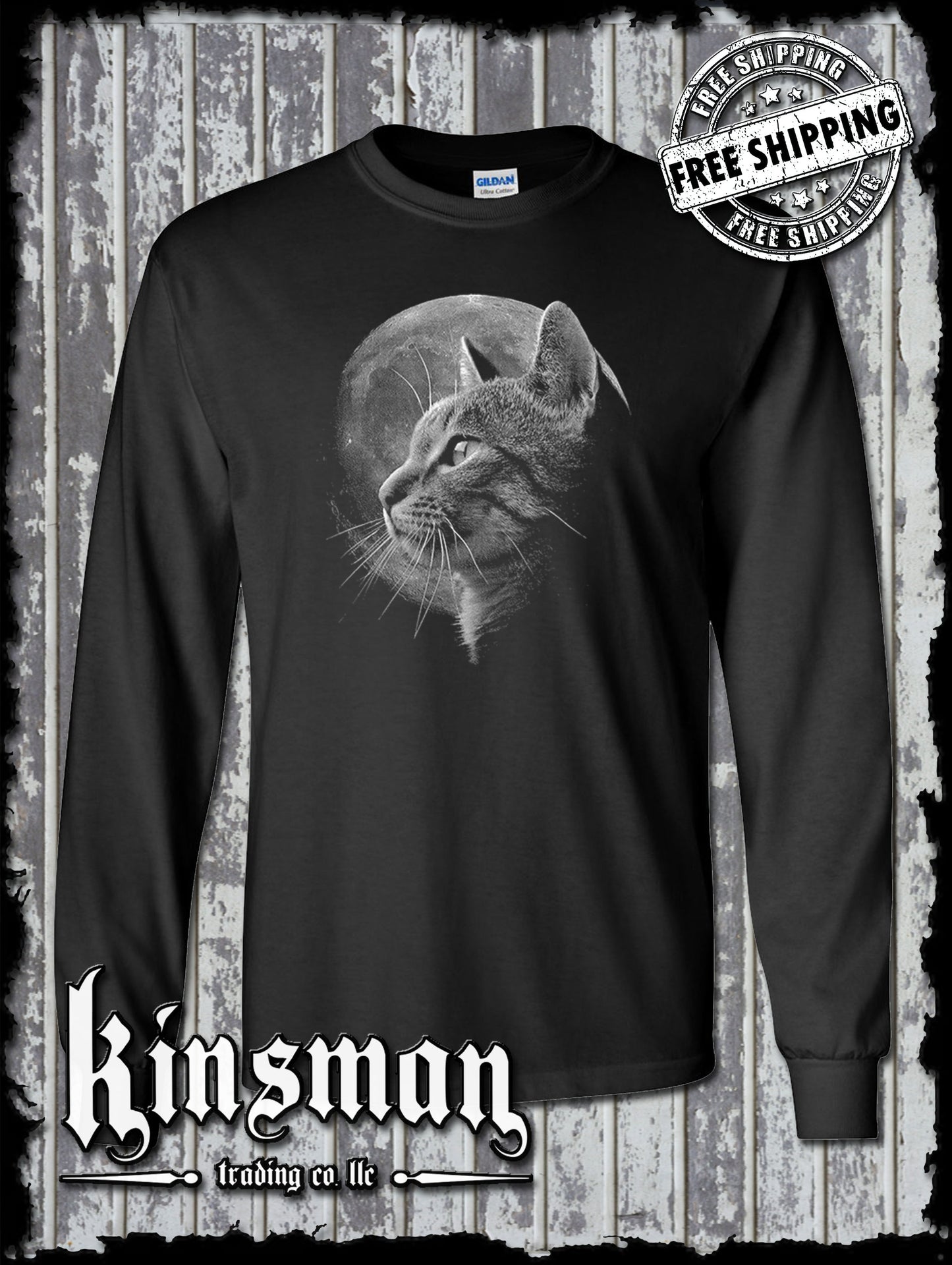 Cat in the Moon Silhouette Pet Animal Long Sleeve T-Shirt