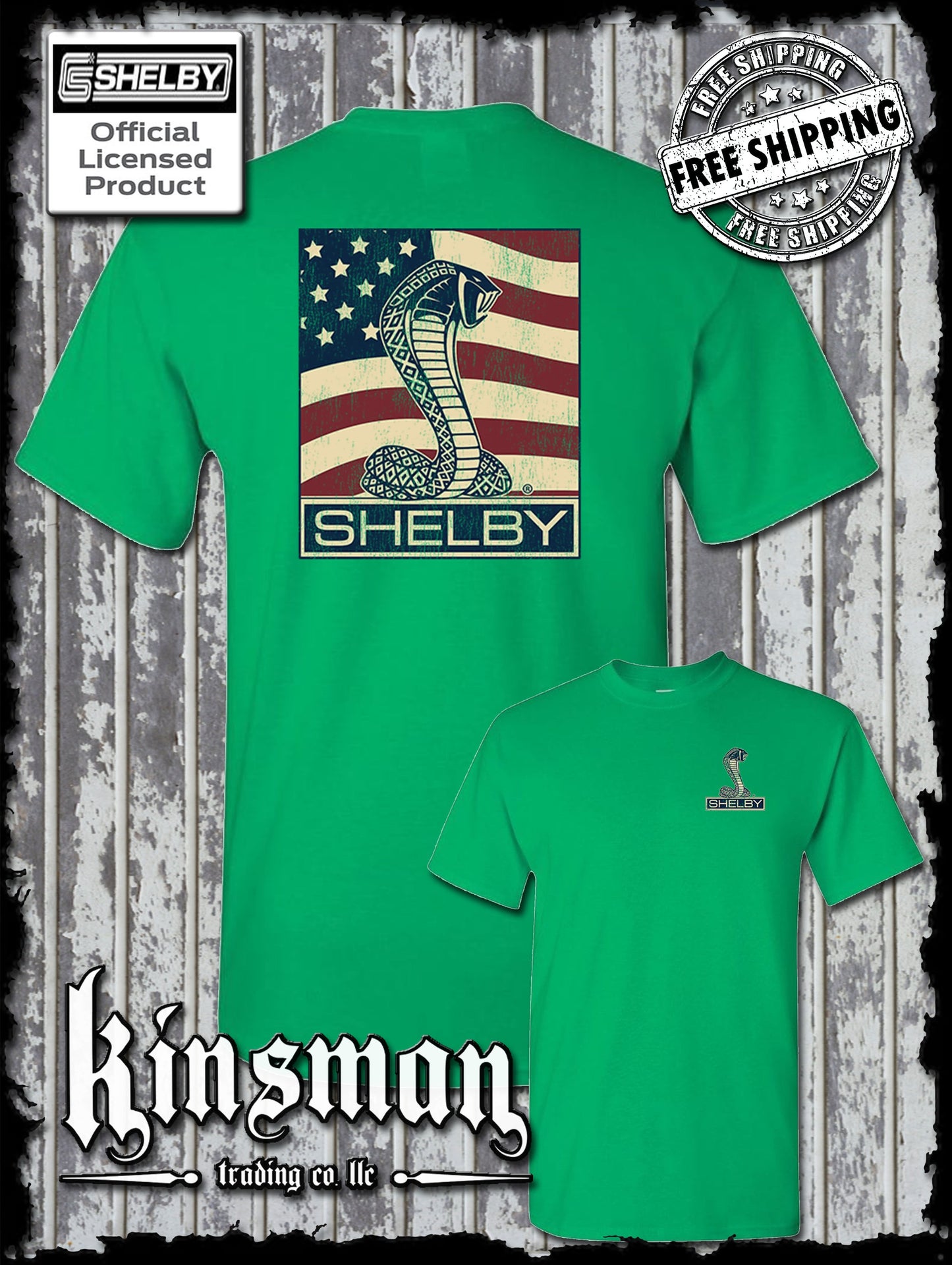 Carroll Shelby Cobra US Flag Logo 2-Sided T-Shirt
