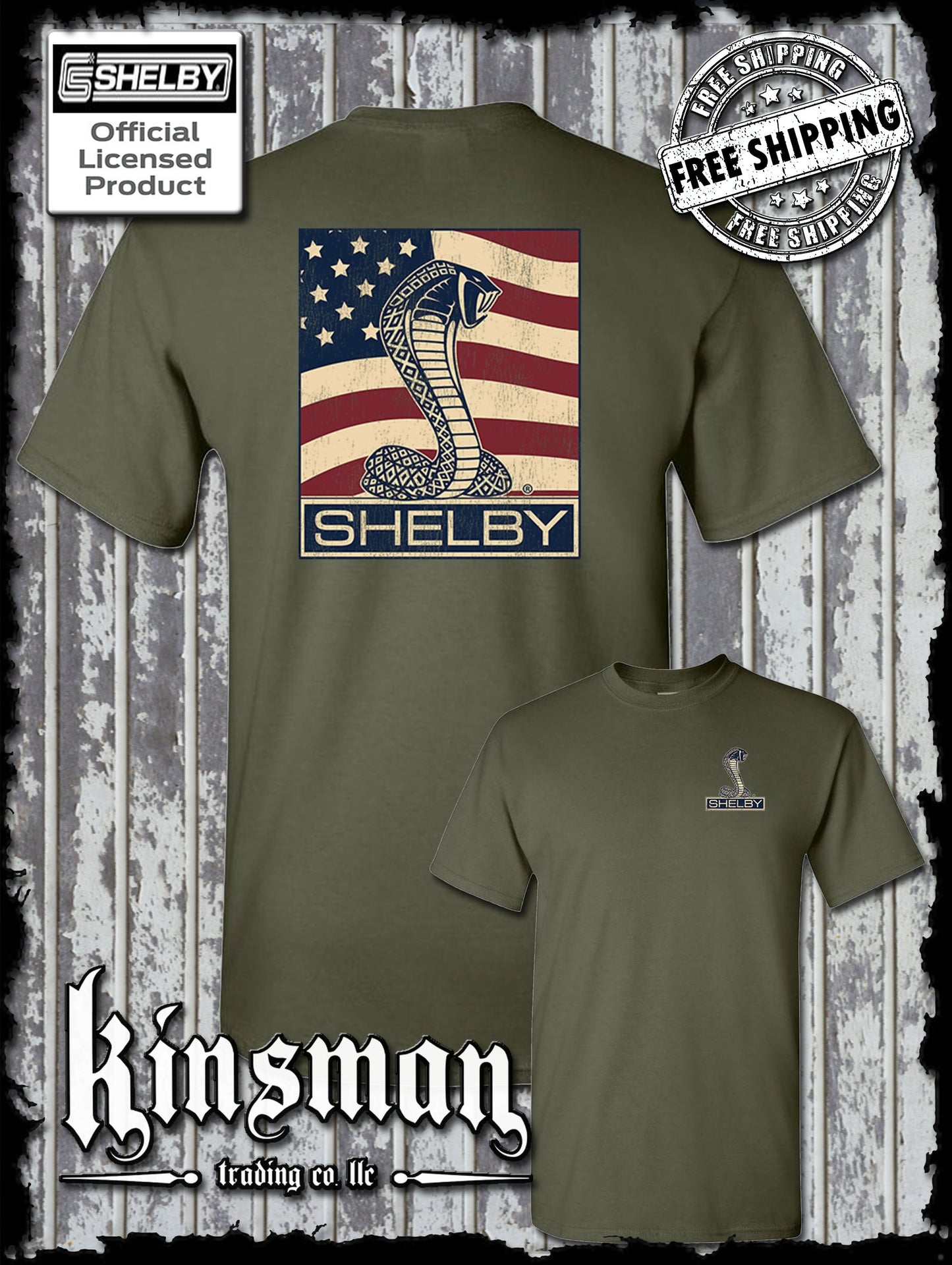 Carroll Shelby Cobra US Flag Logo 2-Sided T-Shirt