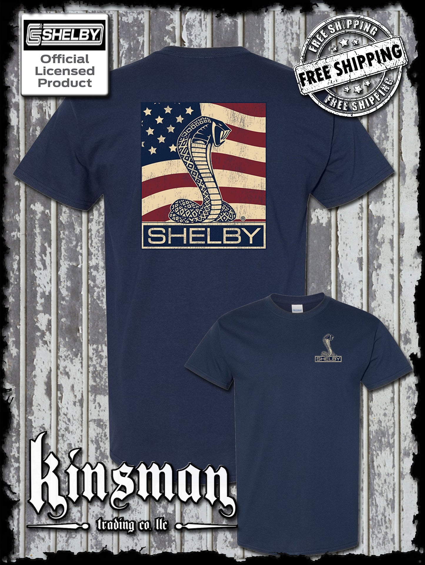 Carroll Shelby Cobra US Flag Logo 2-Sided T-Shirt