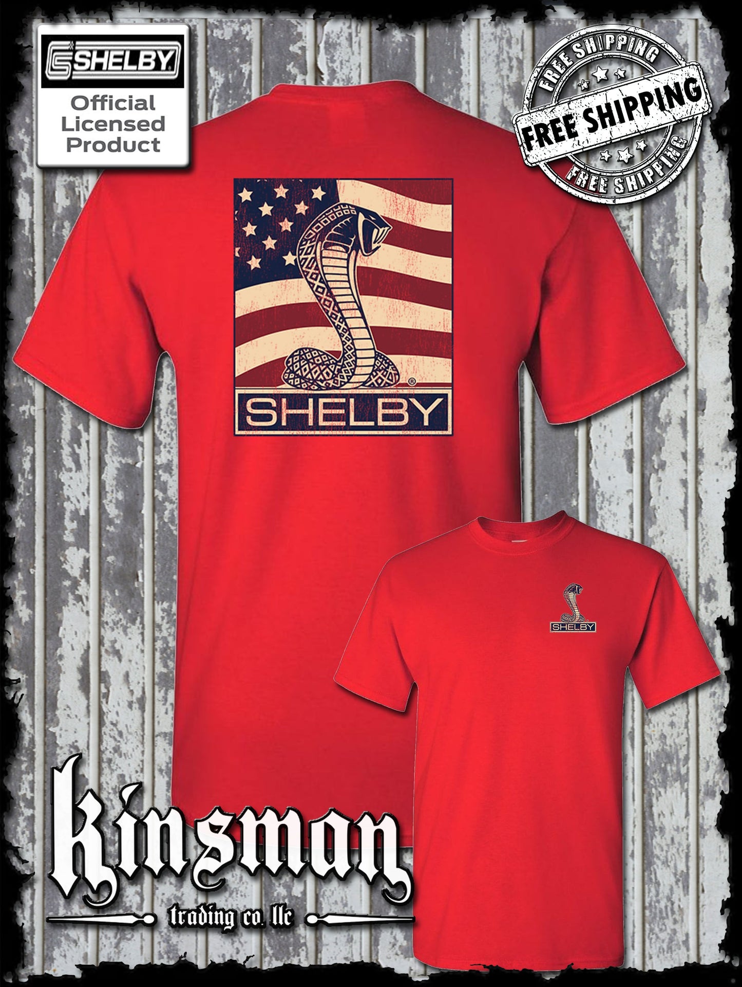 Carroll Shelby Cobra US Flag Logo 2-Sided T-Shirt