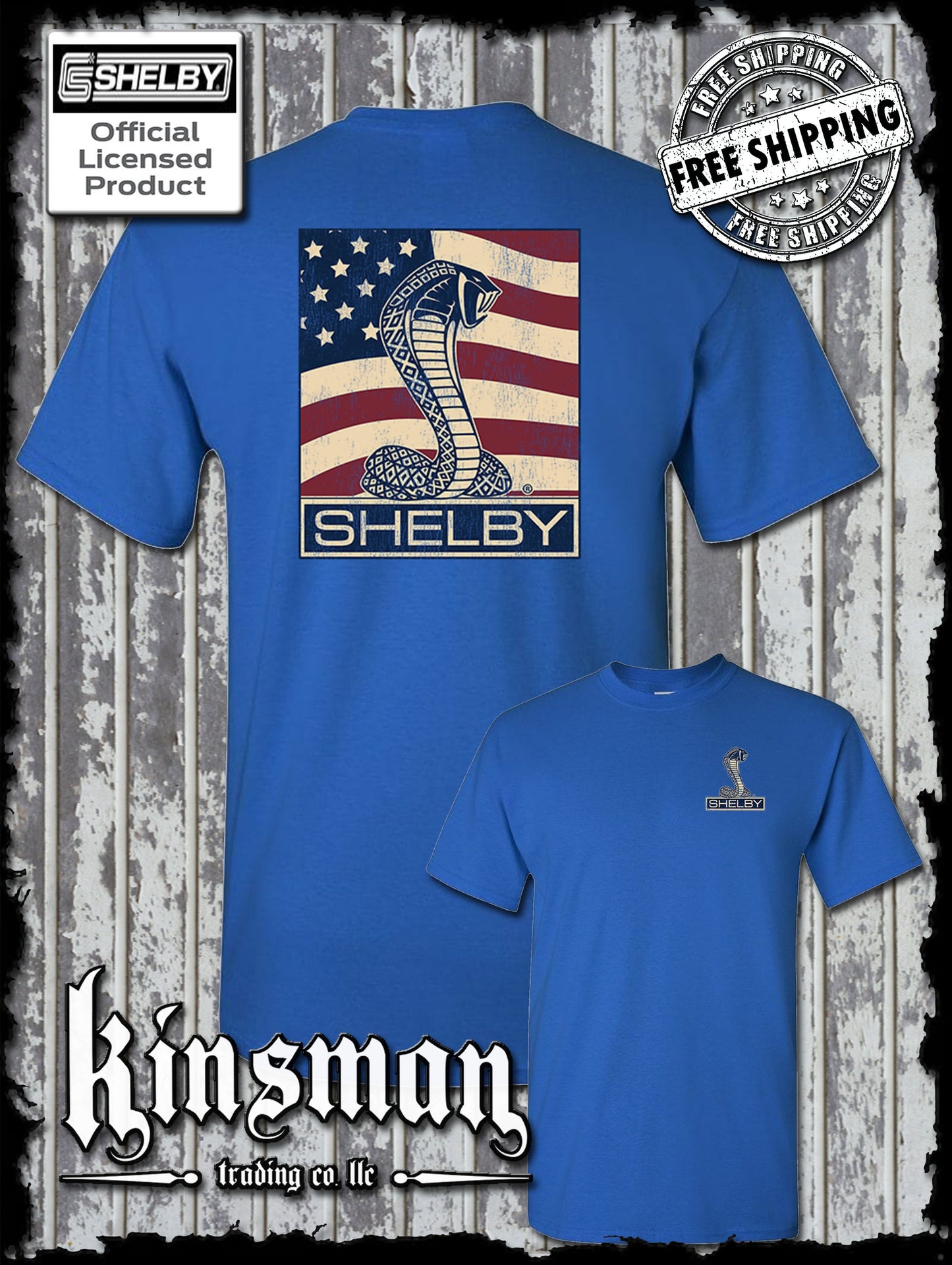 Carroll Shelby Cobra US Flag Logo 2-Sided T-Shirt