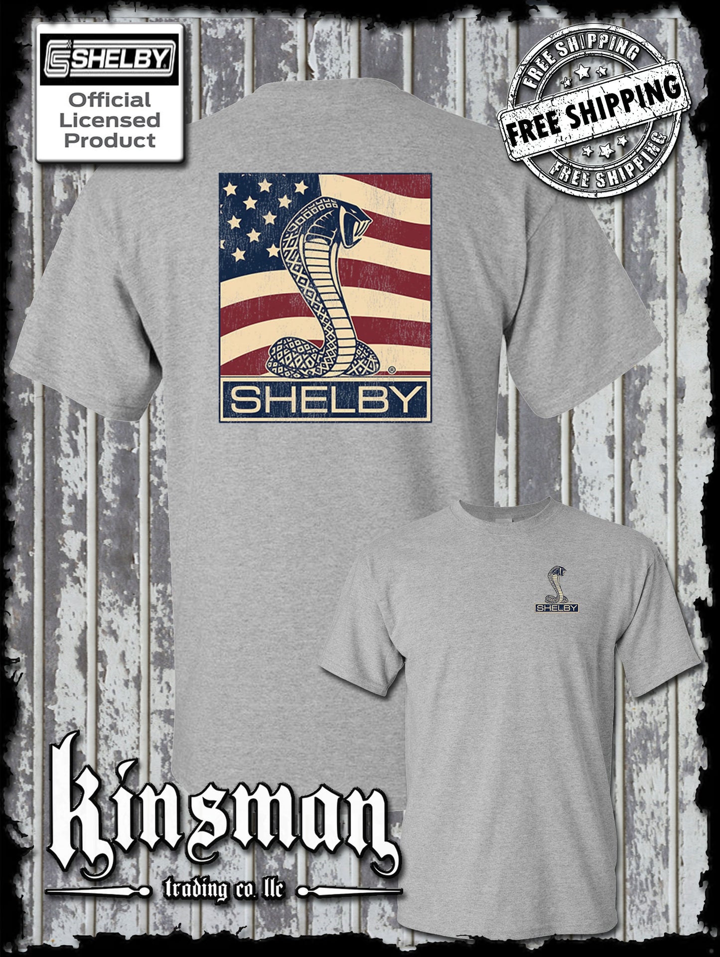 Carroll Shelby Cobra US Flag Logo 2-Sided T-Shirt