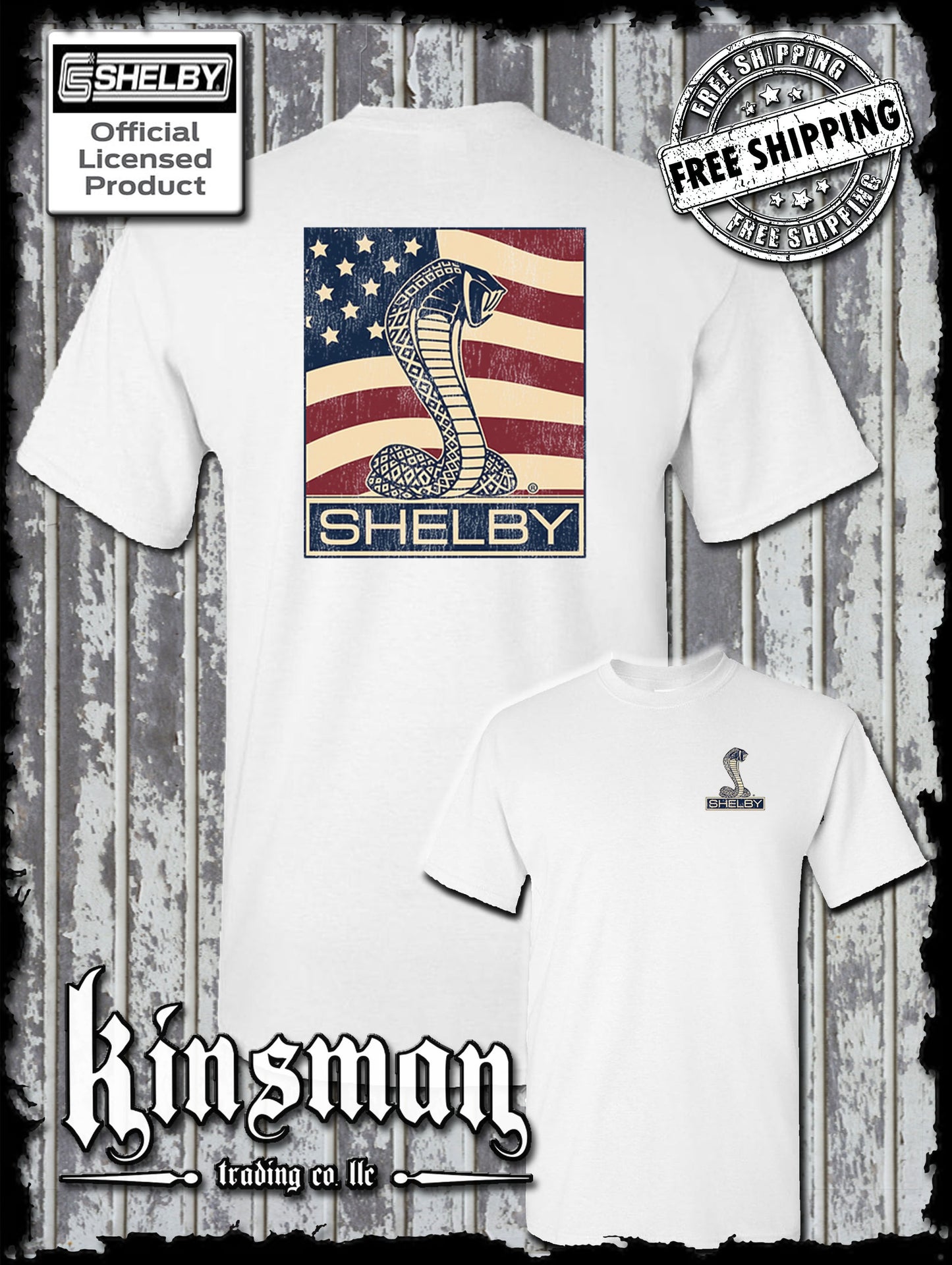 Carroll Shelby Cobra US Flag Logo 2-Sided T-Shirt