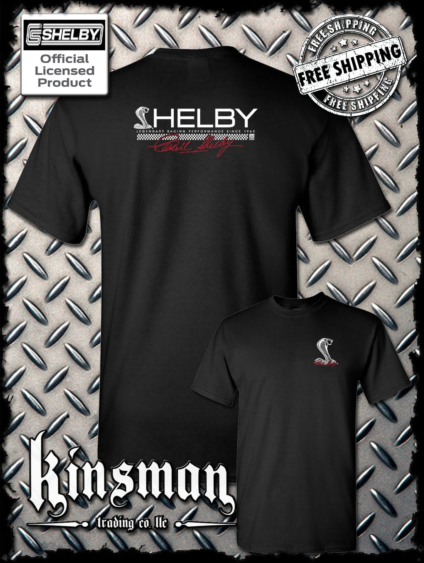 Carroll Shelby Cobra Strip Logo 2-Sided T-Shirt