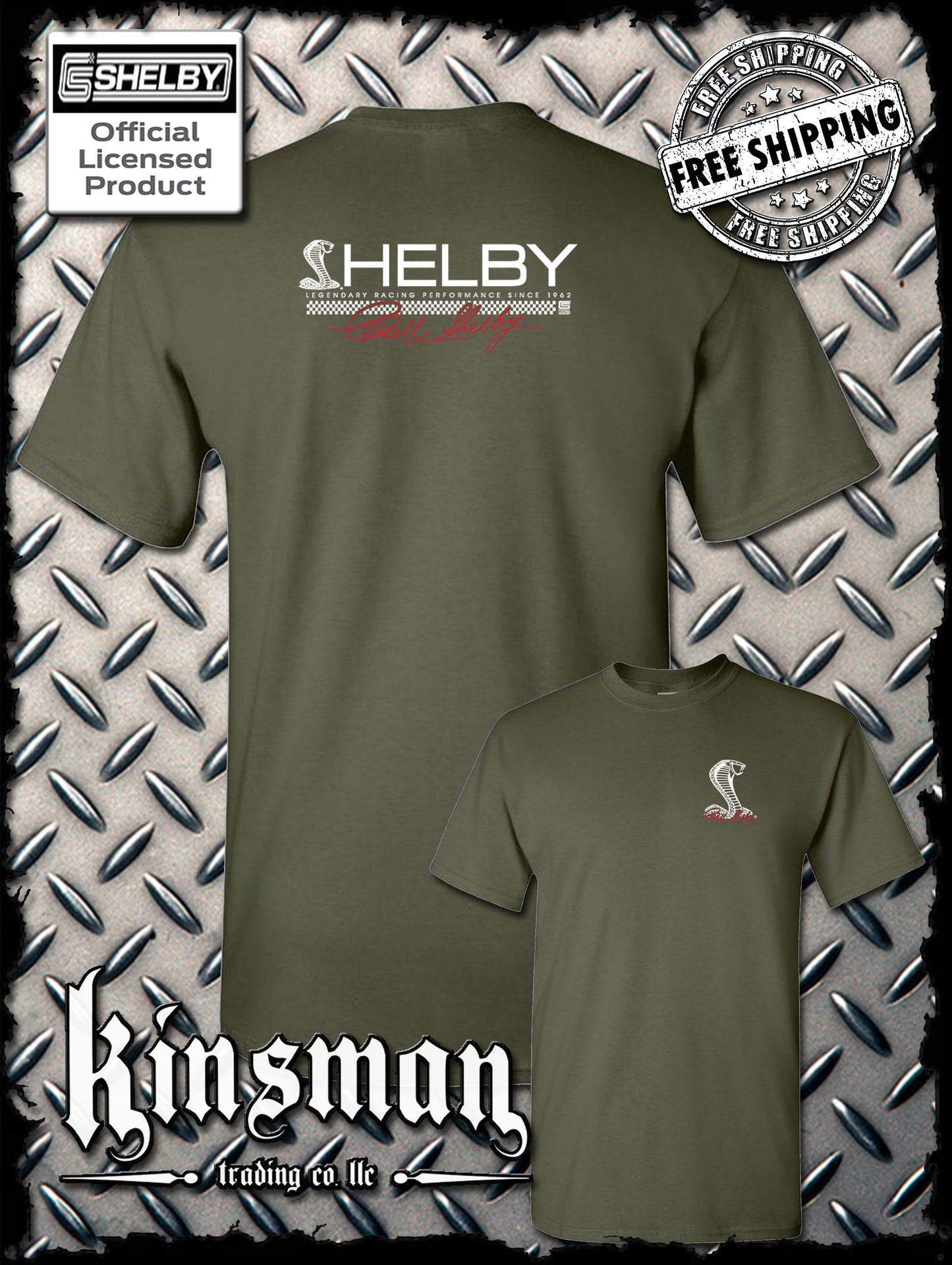 Carroll Shelby Cobra Strip Logo 2-Sided T-Shirt
