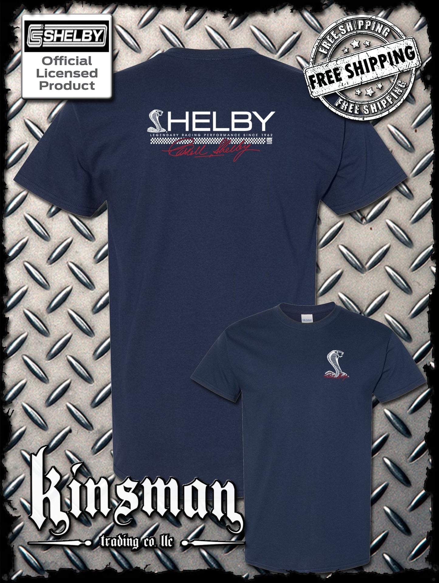 Carroll Shelby Cobra Strip Logo 2-Sided T-Shirt