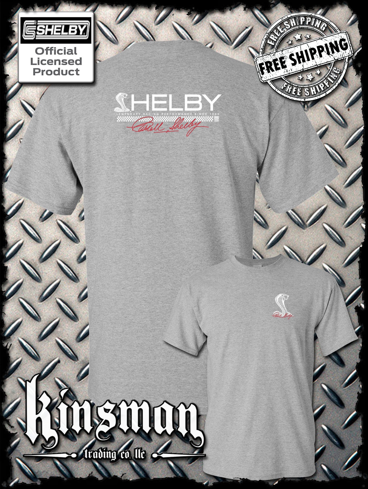 Carroll Shelby Cobra Strip Logo 2-Sided T-Shirt