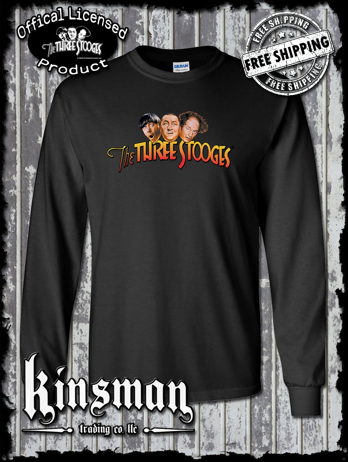 Three Stooges Classic Color Logo Long Sleeve T-Shirt