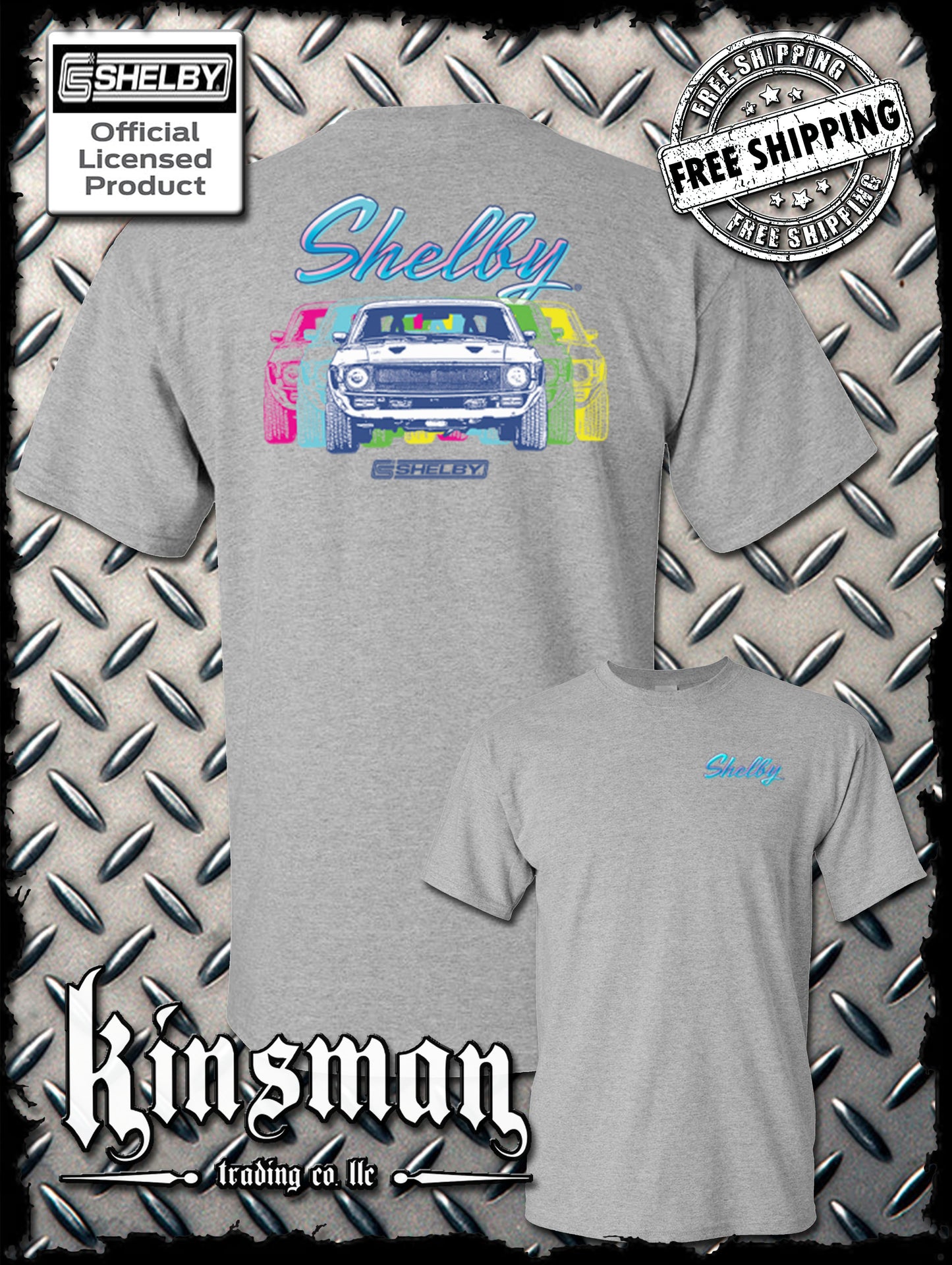 Carroll Shelby Colorful Logo 2-Sided T-Shirt Ford Mustang GT 500