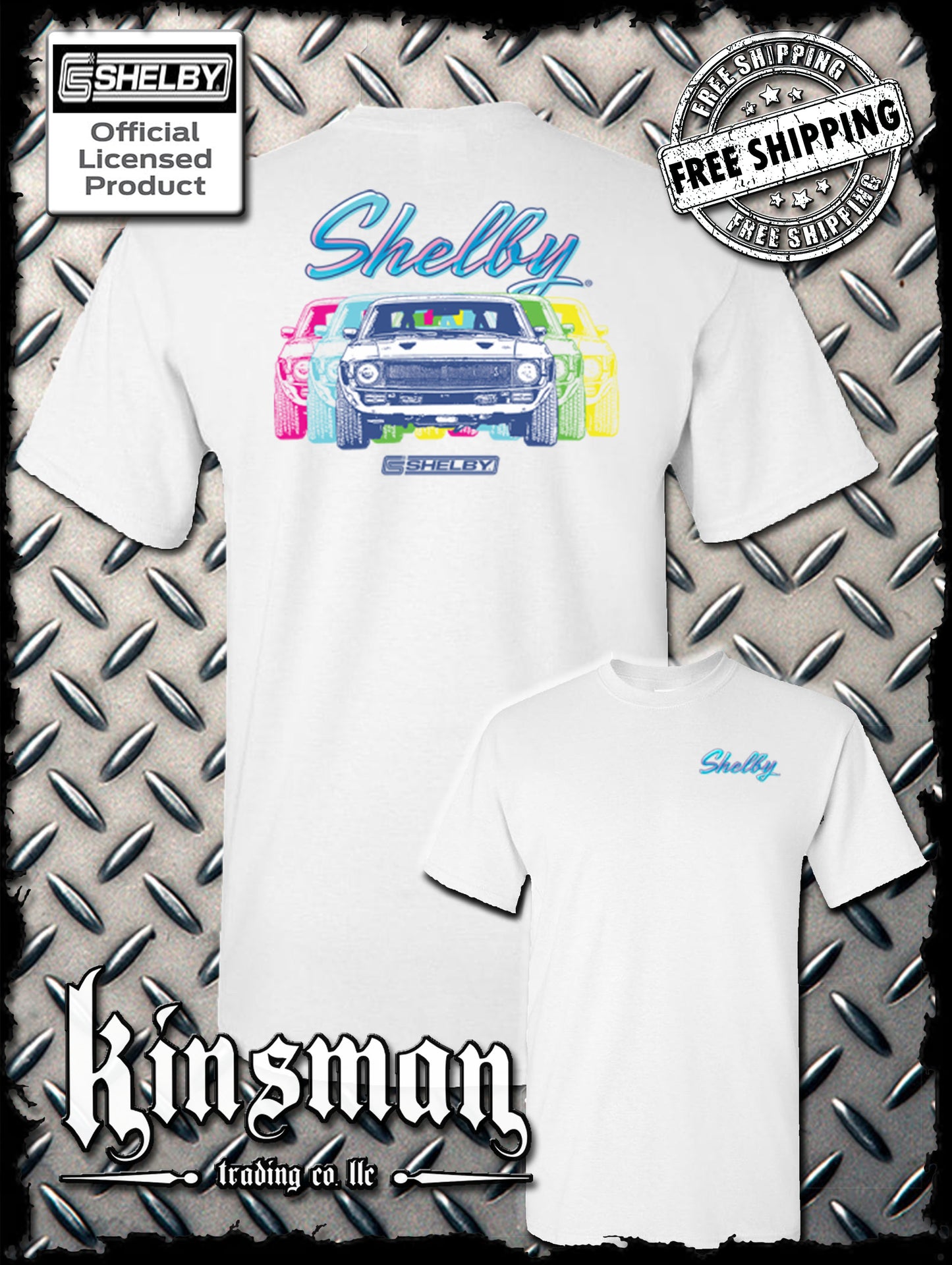 Carroll Shelby Colorful Logo 2-Sided T-Shirt Ford Mustang GT 500