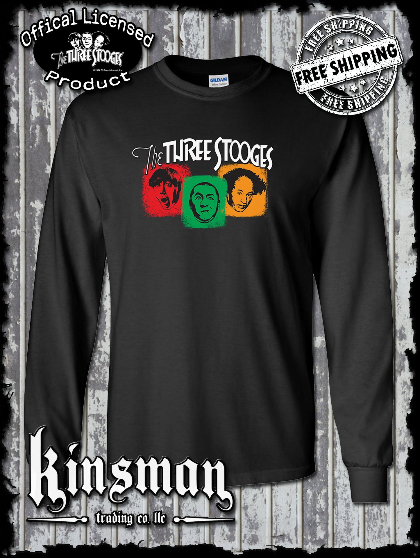 Three Stooges Colorful Logo Long Sleeve T-Shirt