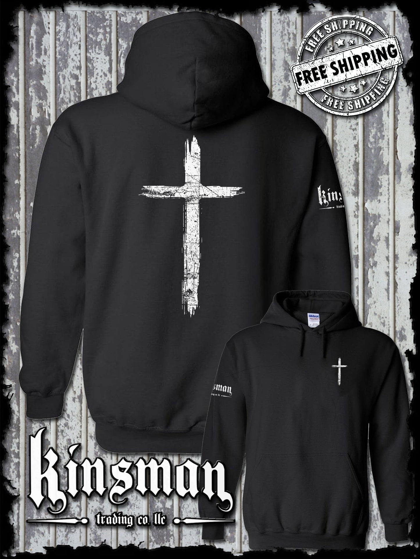 Cross Distressed Crucifix 2-Sided Hoodie / Sweatshirt - Catholic Christian Jesus God Faith