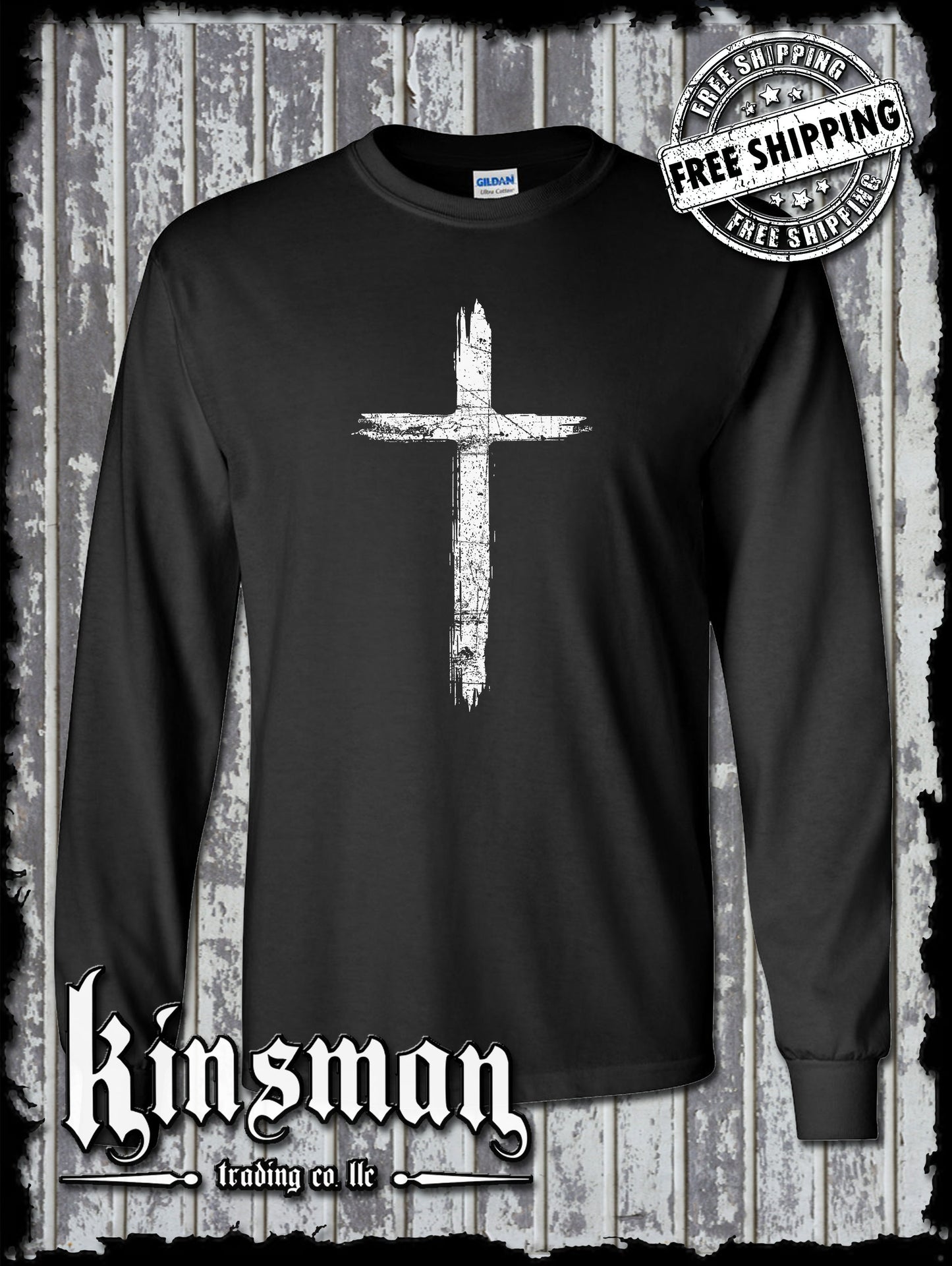 Cross Distressed Crucifix Long Sleeve T-Shirt / Catholic Christian Jesus God Faith