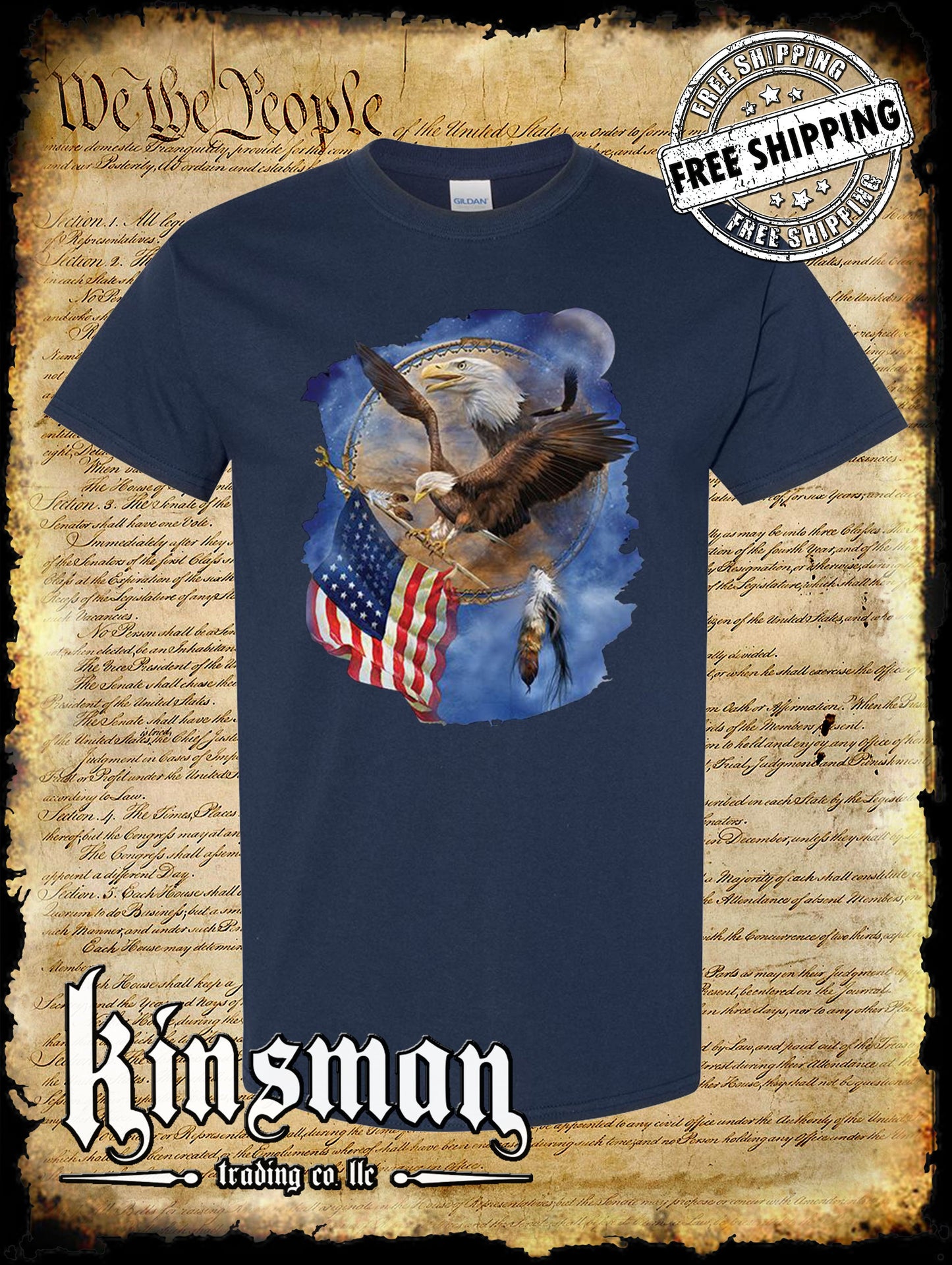 Flight For Freedom Eagle American Flag Dreamcatcher T-Shirt Indian