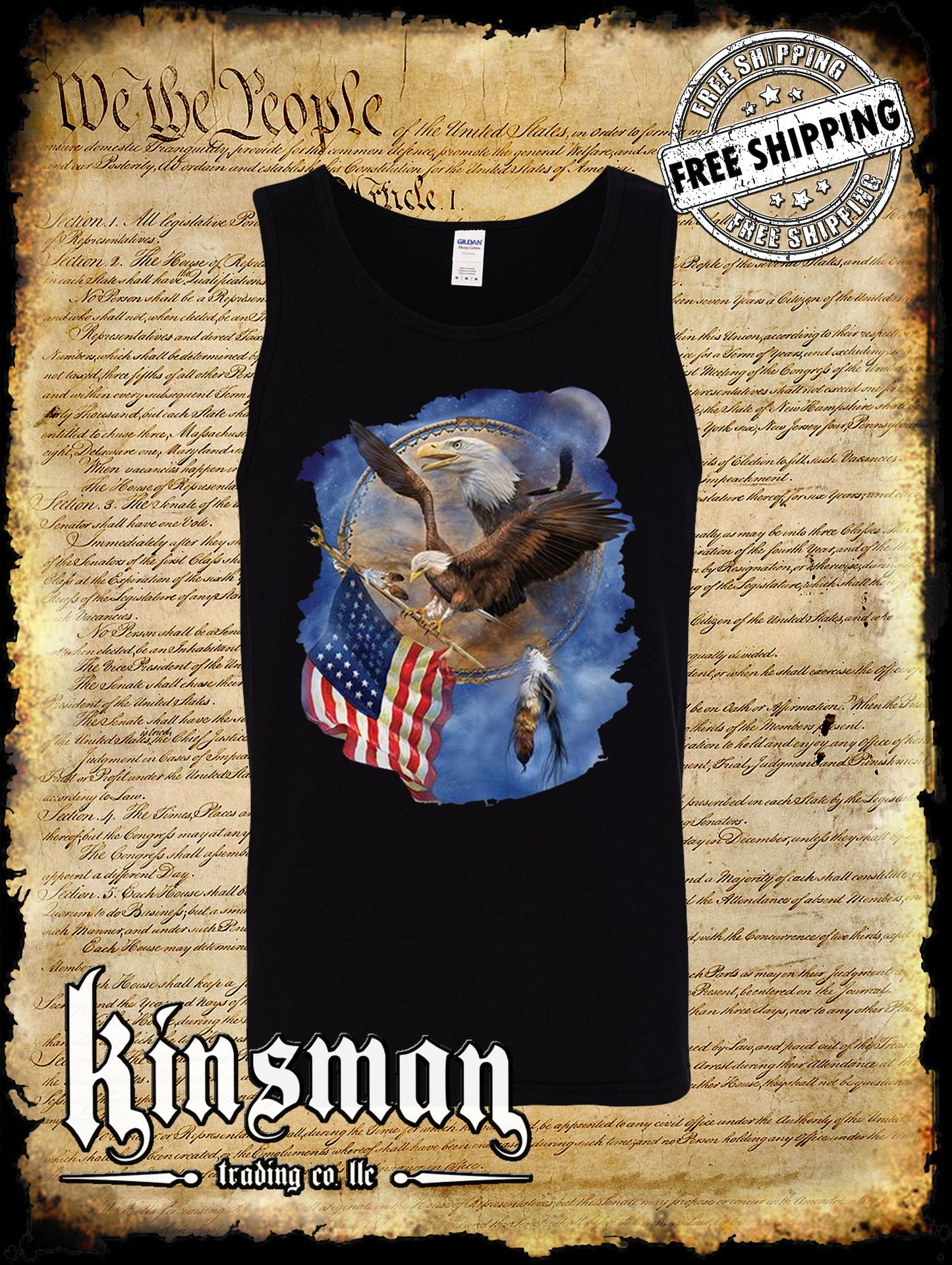 Flight For Freedom Eagle American Flag Dreamcatcher Tank Top T-Shirt Indian