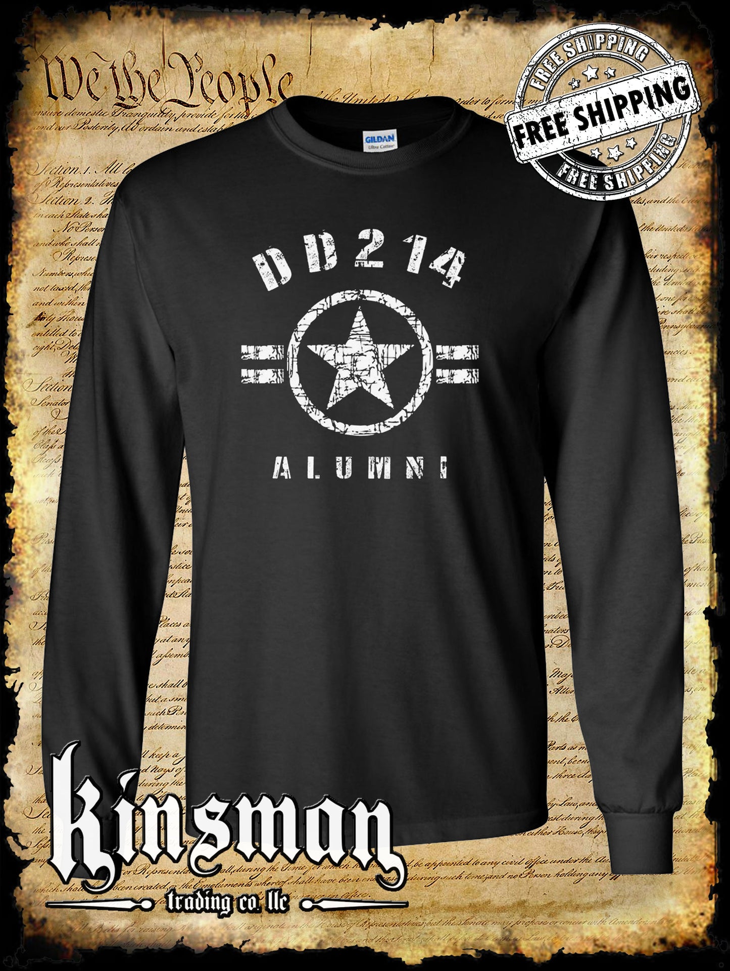 DD214 Alumni Long Sleeve T-Shirt US Army Marines Navy Military Flag