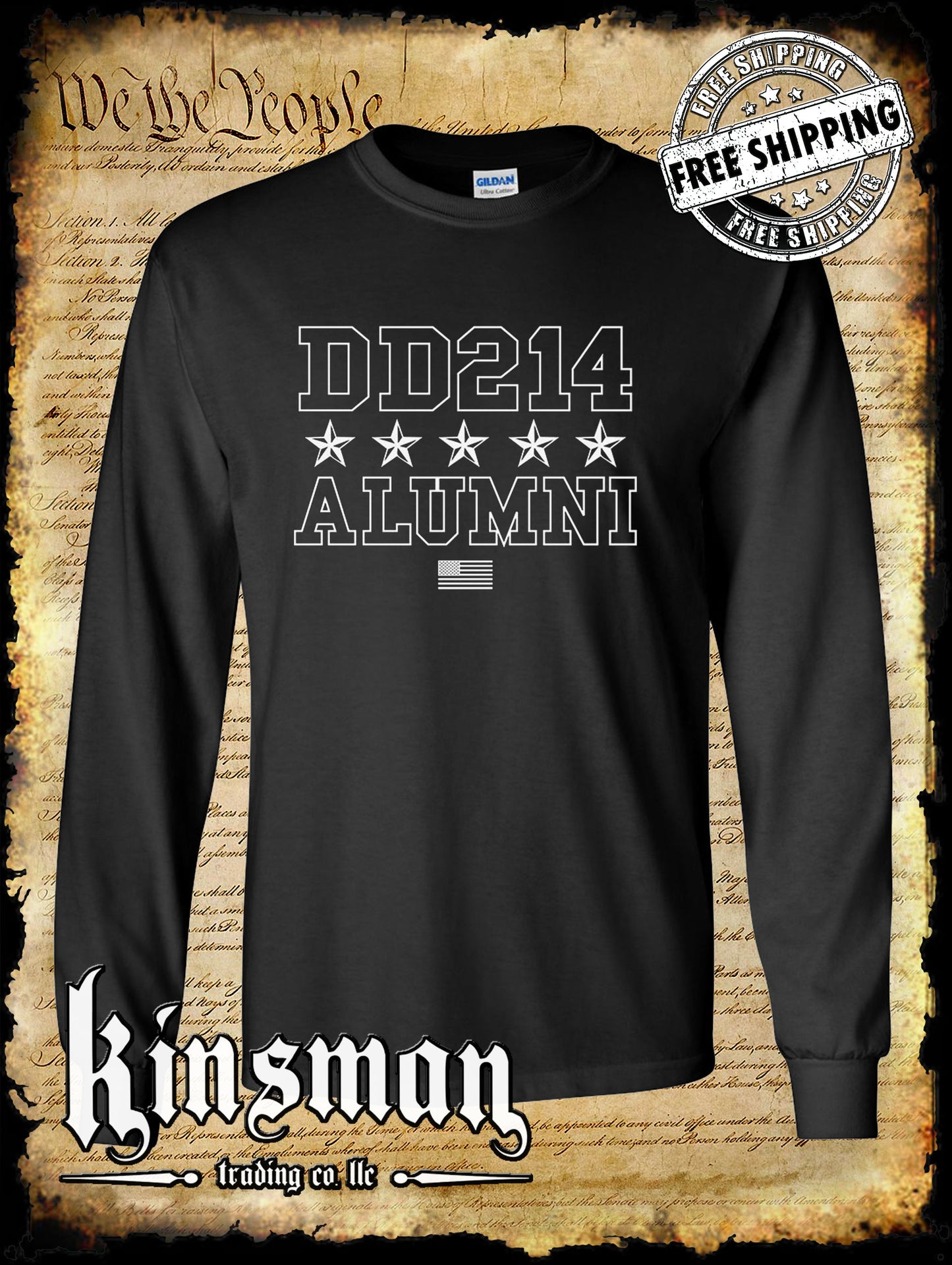 DD214 Alumni Stars USA Flag Military Long Sleeve T-Shirt Army Marines Navy Veteran