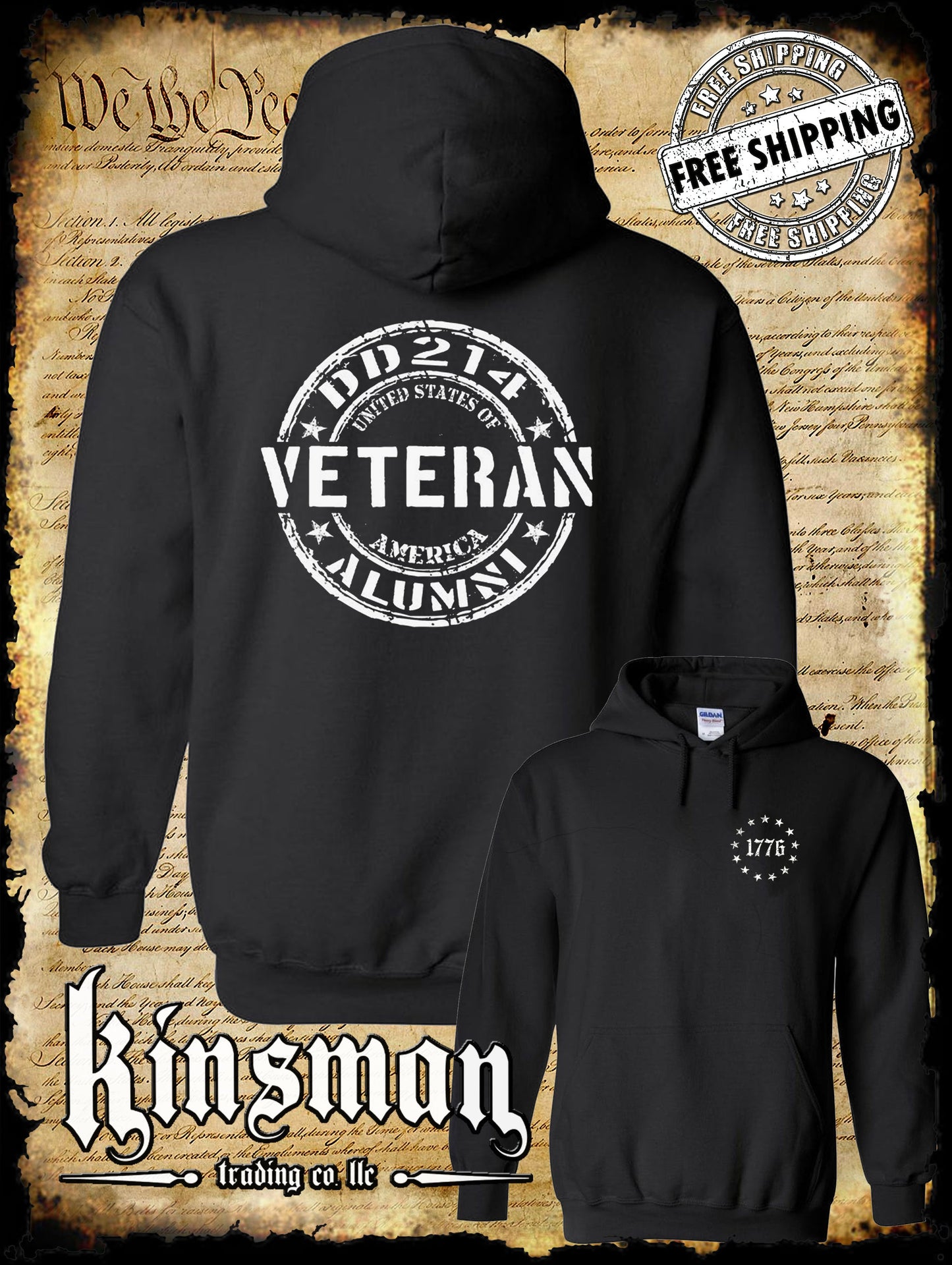 DD214 Alumni Veteran USA Military 2-Sided Hoodie / Sweatshirt Army Marines Navy Air Force Veterans Day